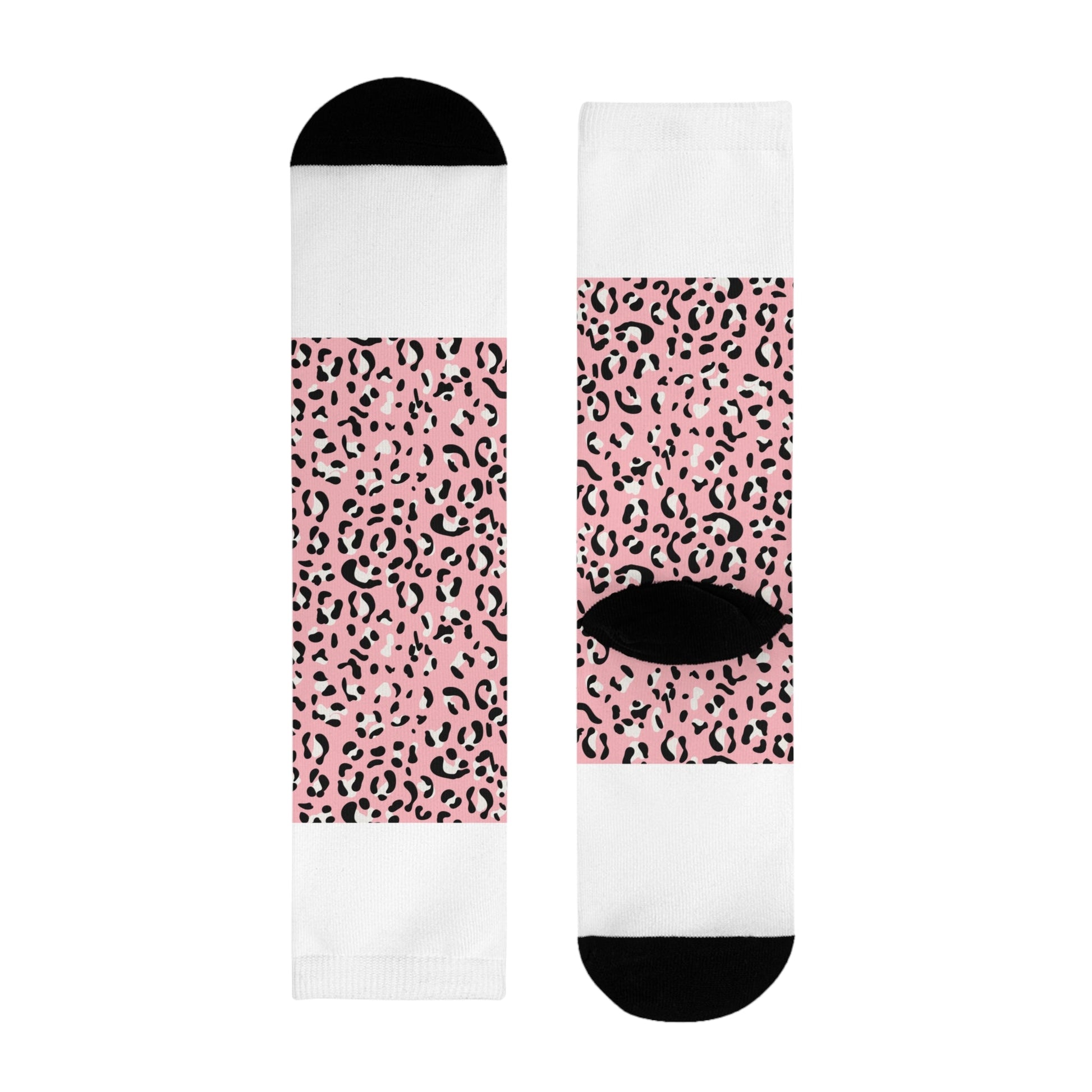 JAKKOUTTHEBXX Pink Leopard Print Sublimation Crew Socks 2025