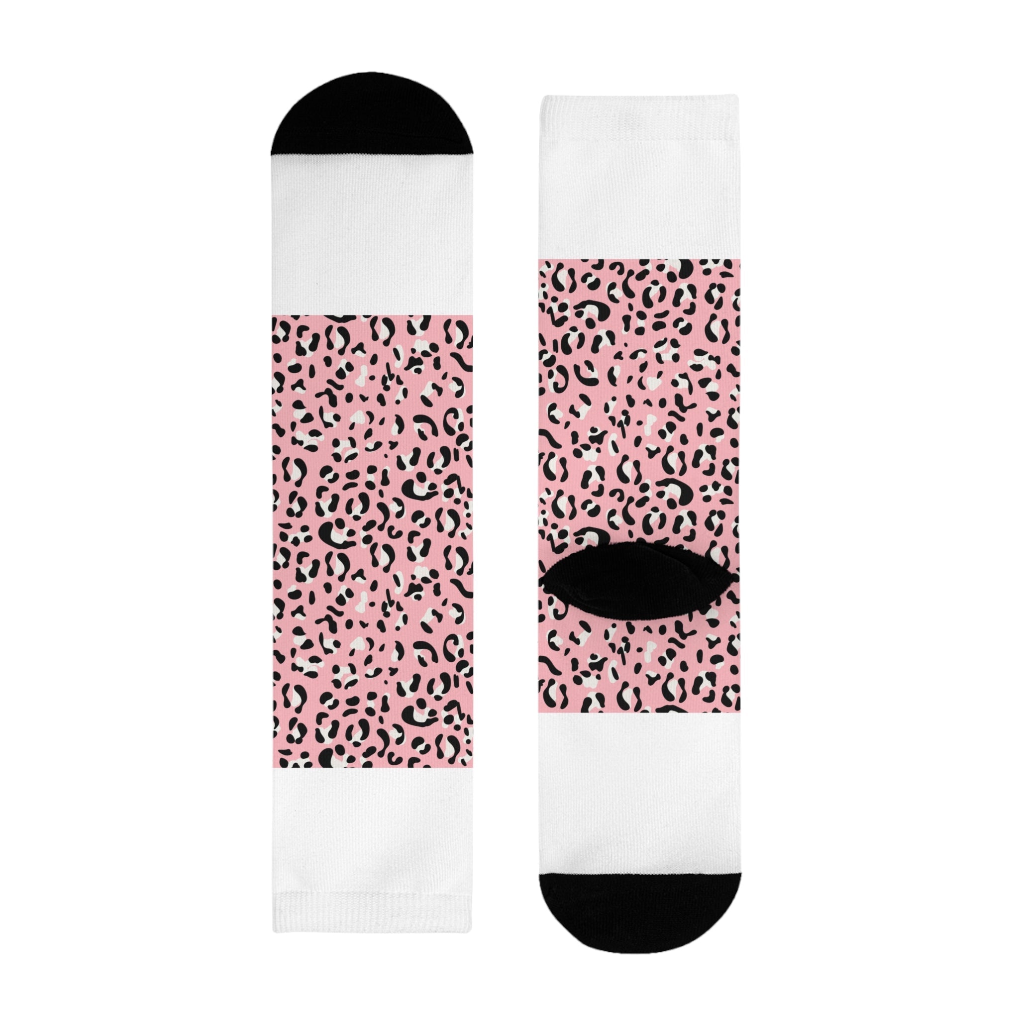 JAKKOUTTHEBXX Pink Leopard Print Sublimation Crew Socks 2025