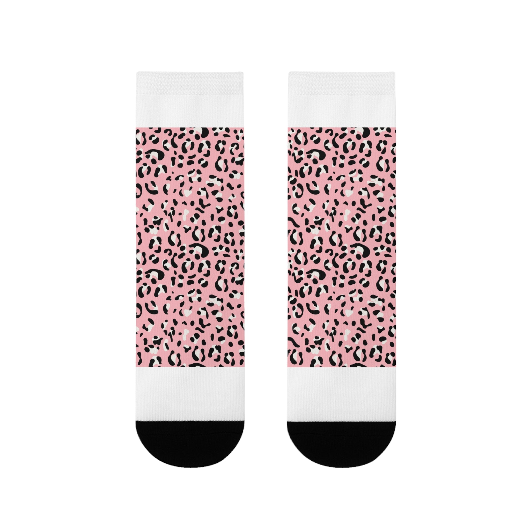 JAKKOUTTHEBXX Pink Leopard Print Sublimation Crew Socks 2025