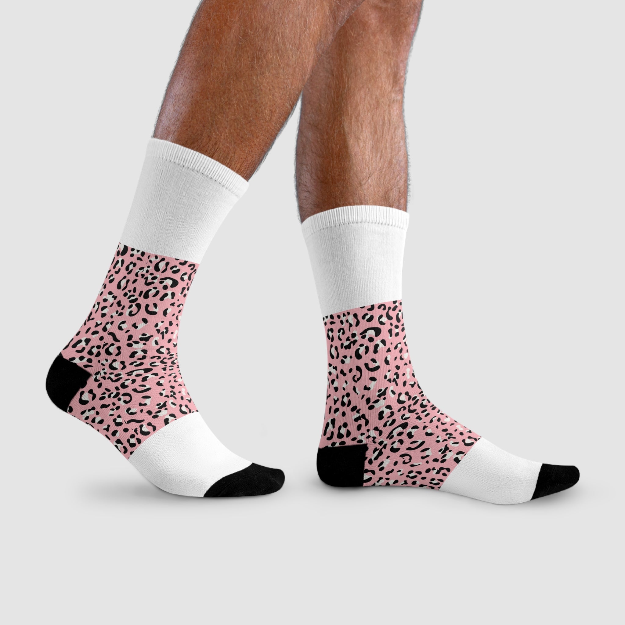 JAKKOUTTHEBXX Pink Leopard Print Sublimation Crew Socks 2025