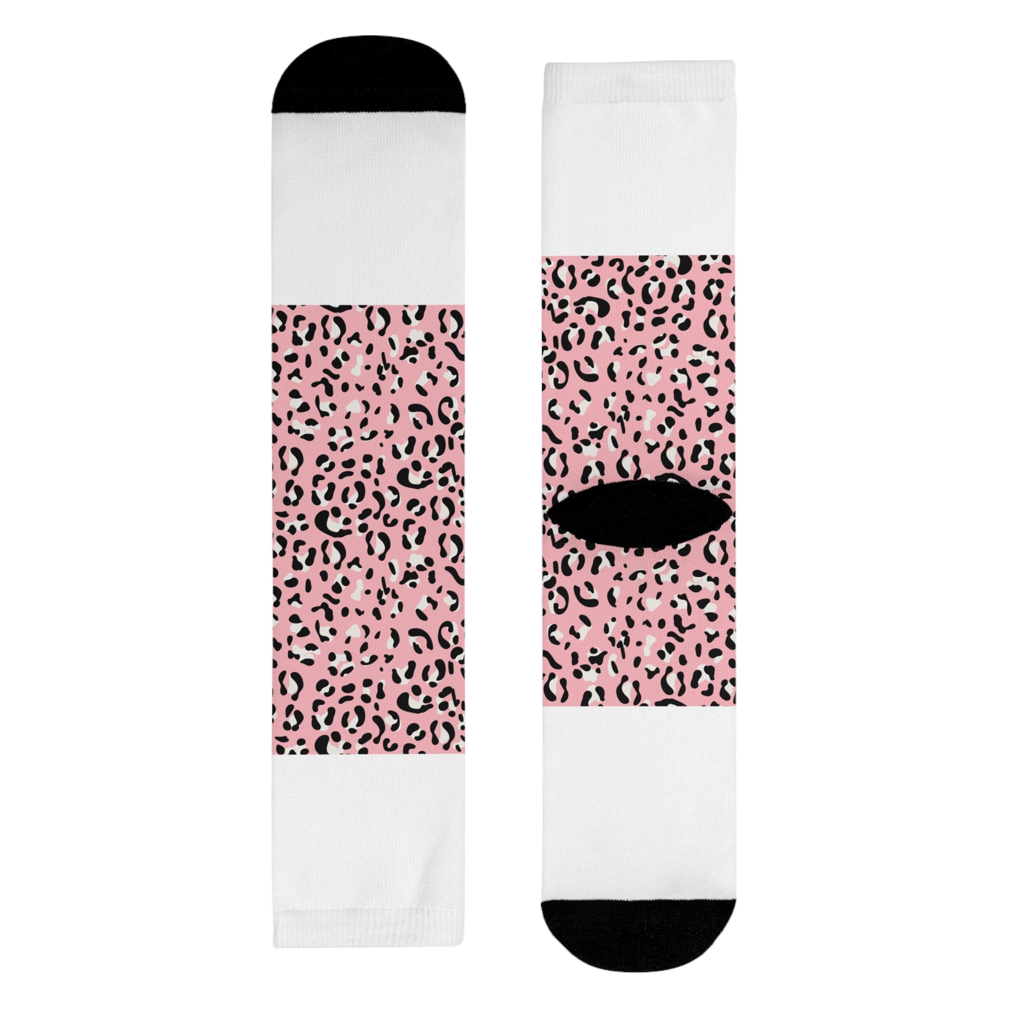 JAKKOUTTHEBXX Pink Leopard Print Sublimation Crew Socks 2025