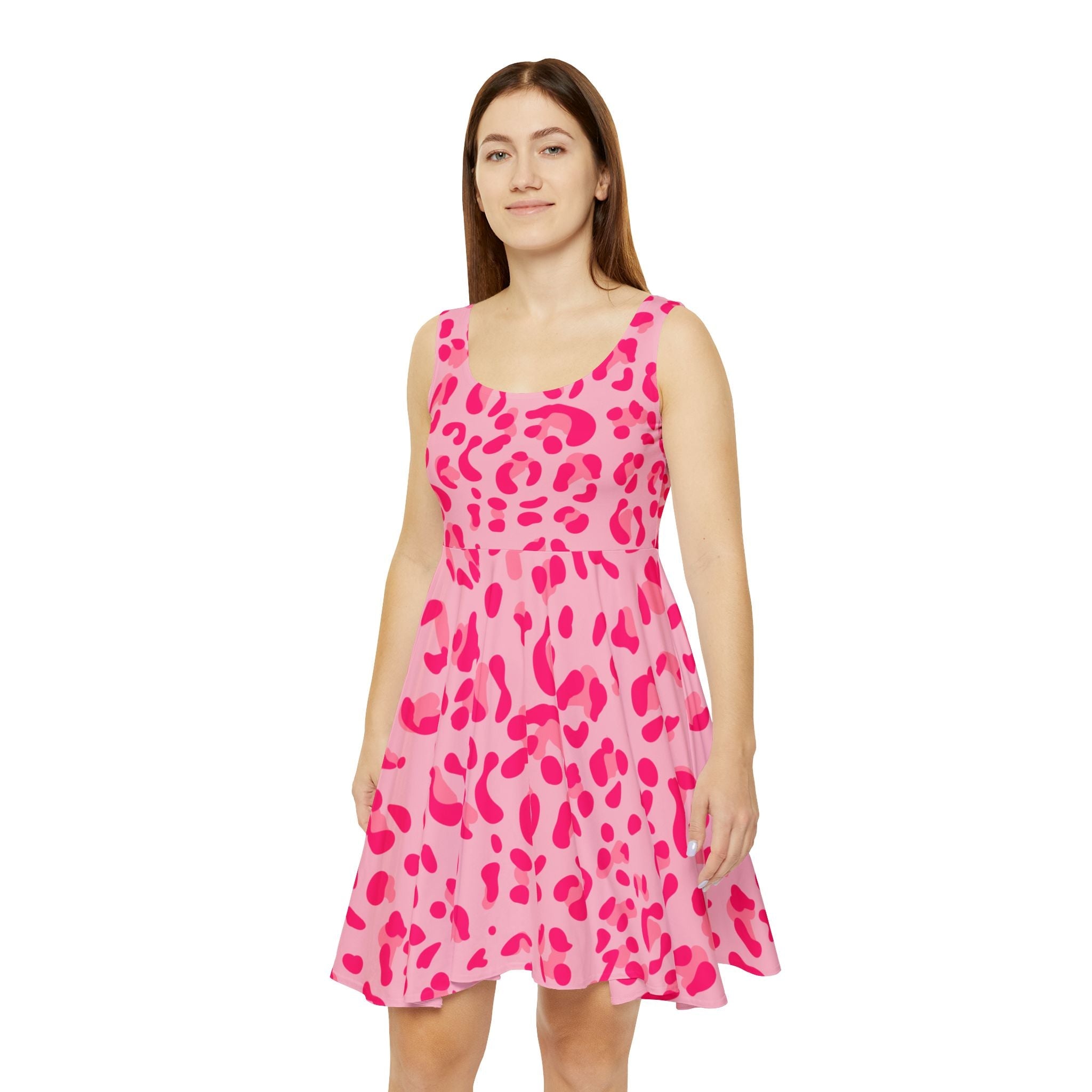 Pink Leopard Sleeveless Skater Dress, Artsulli - Art is Long, Life is Short, All Over Prints, , , , , , , 
