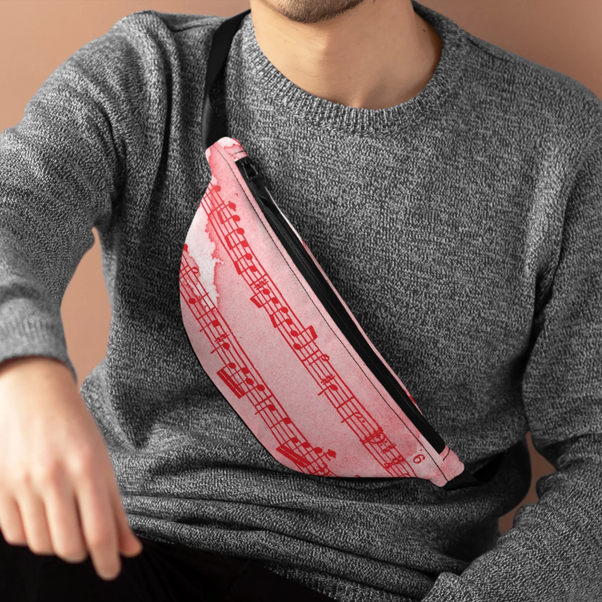 Pink Music Note Fanny Pack with Inside Divider, Artsulli - Art is Long, Life is Short, Bags, , , , , , , 