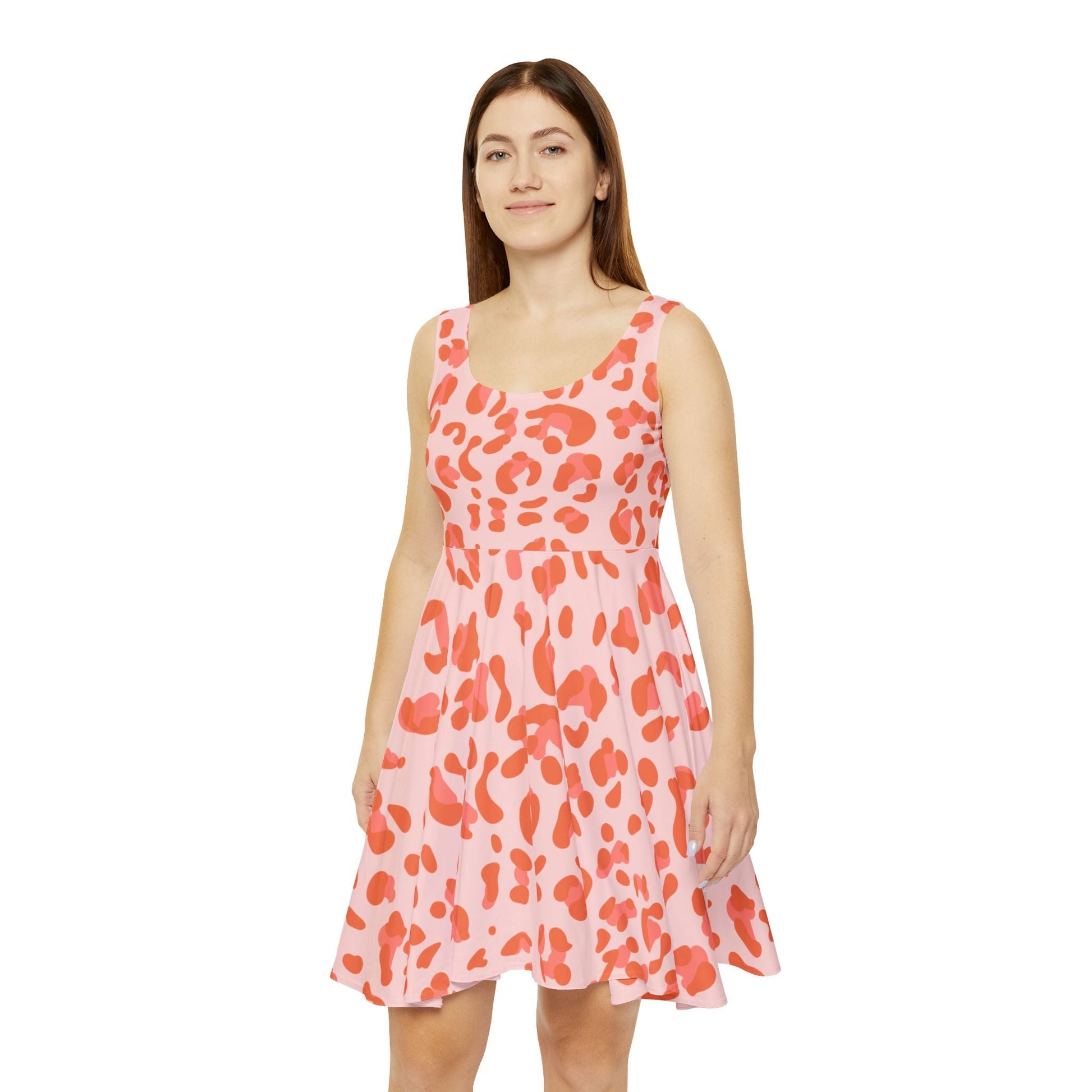 Pink Orange Leopard Skater Dress, Artsulli - Art is Long, Life is Short, All Over Prints, , , , , , , 