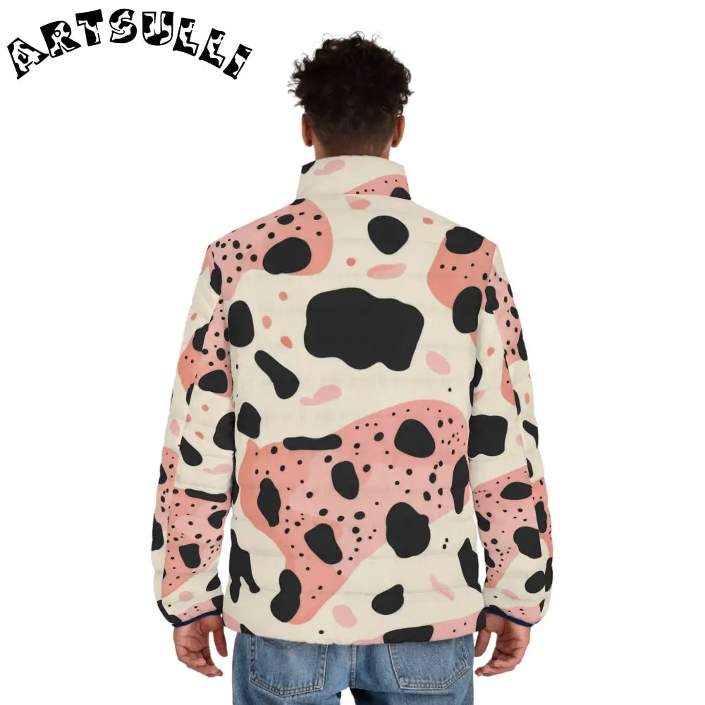 Pink Organic Cow Print Puffer Jacket, Artsulli - Art is Long, Life is Short, All Over Prints, , , , , , , 