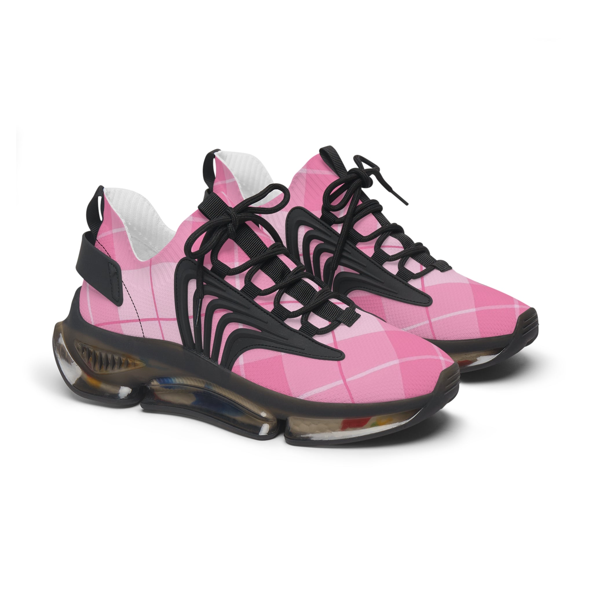 Pink Plaid Athletic Mesh Sneakers, Artsulli - Art is Long, Life is Short, Shoes, Color, Black sole, Size, US 5.5, , , 22569275739939963506