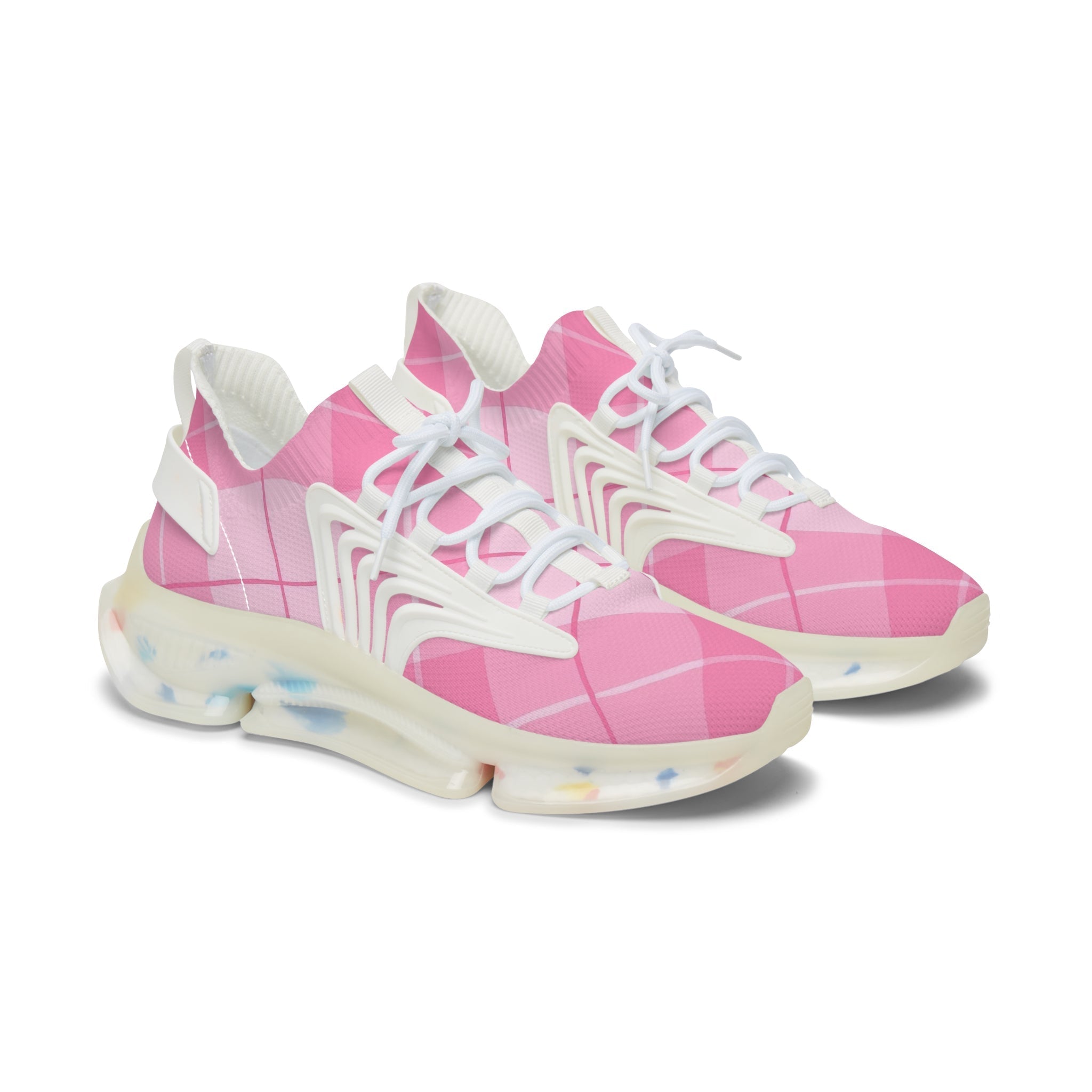 Pink Plaid Athletic Mesh Sneakers, Artsulli - Art is Long, Life is Short, Shoes, Color, White sole, Size, US 5.5, , , 32609579376108164480