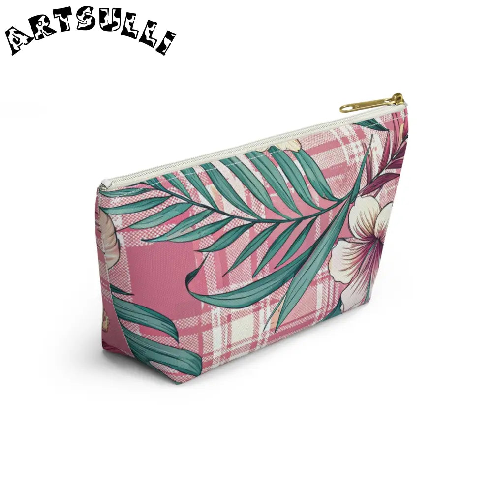 Pink Plaid T-Bottom Pouch with Non-Woven Laminate Inside, Artsulli - Art is Long, Life is Short, Bags, , , , , , , 