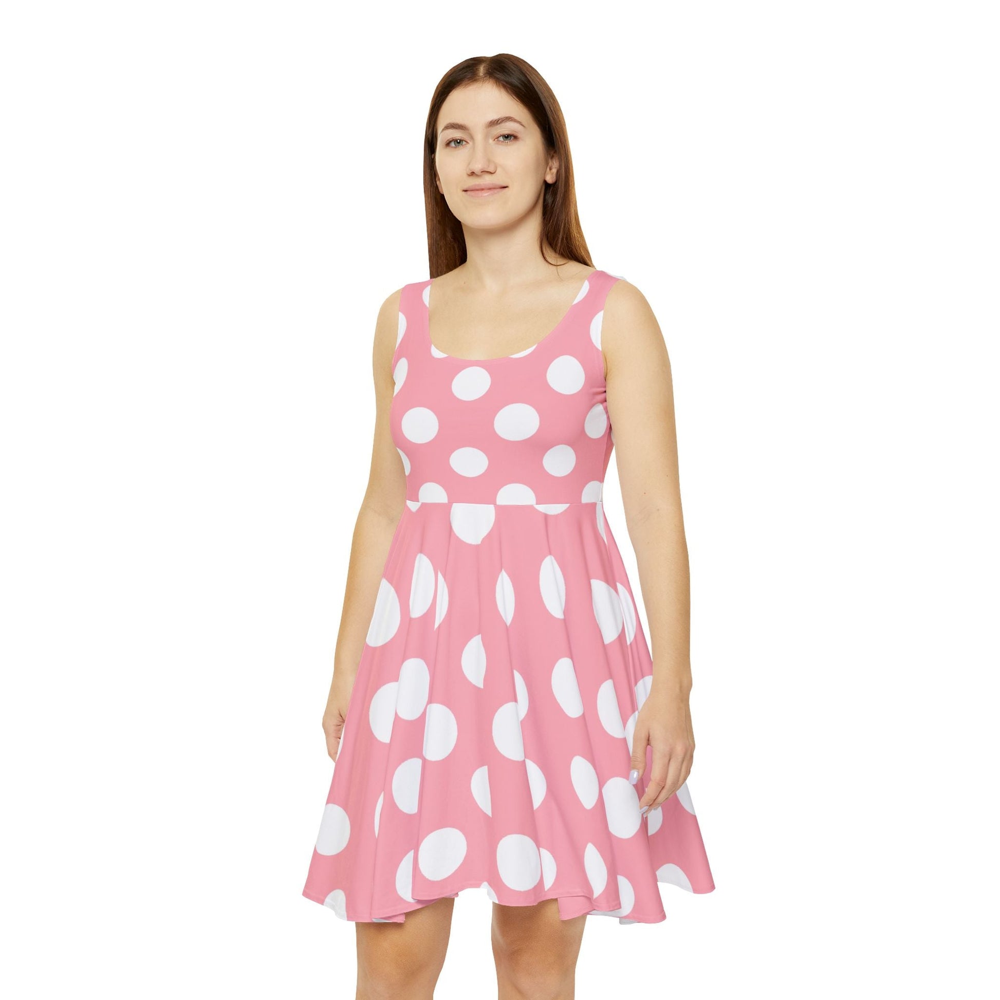 Pink Polka Dot Skater Dress, Artsulli - Art is Long, Life is Short, All Over Prints, , , , , , , 