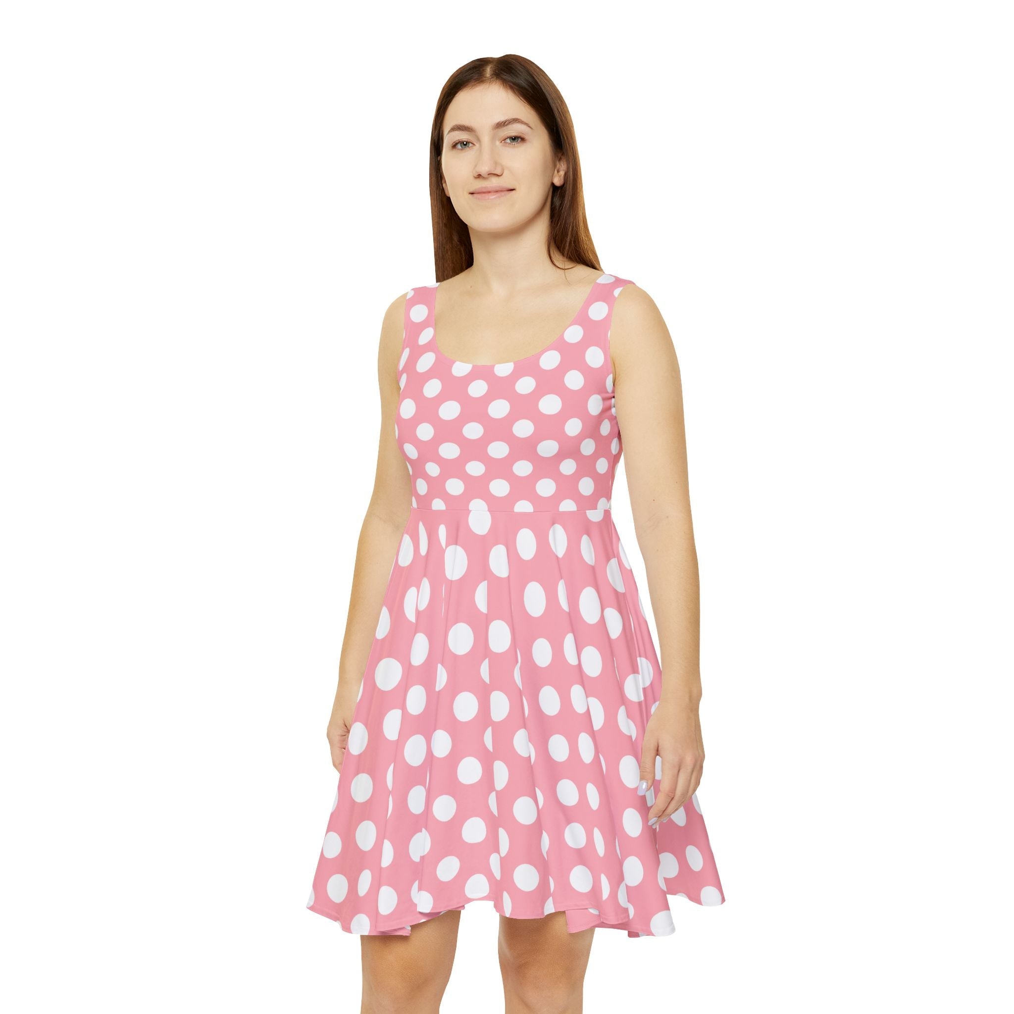 Pink Polka Dot Skater Dress, Artsulli - Art is Long, Life is Short, All Over Prints, , , , , , , 
