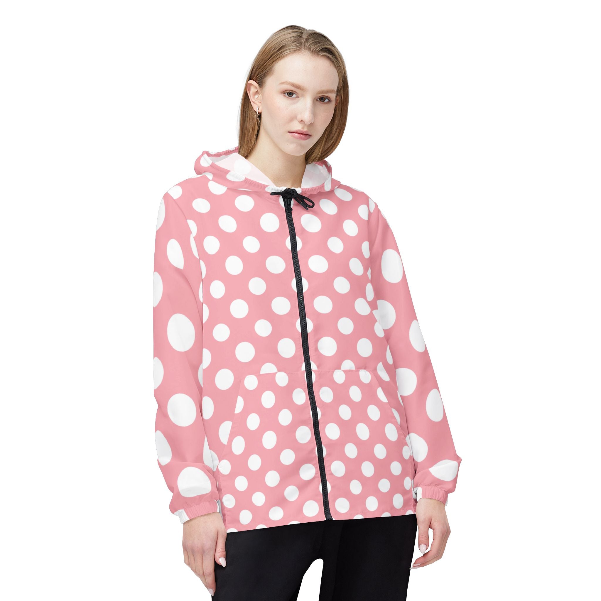 Pink Polka Dot Windbreaker Jacket, Artsulli - Art is Long, Life is Short, Outerwear, , , , , , , 