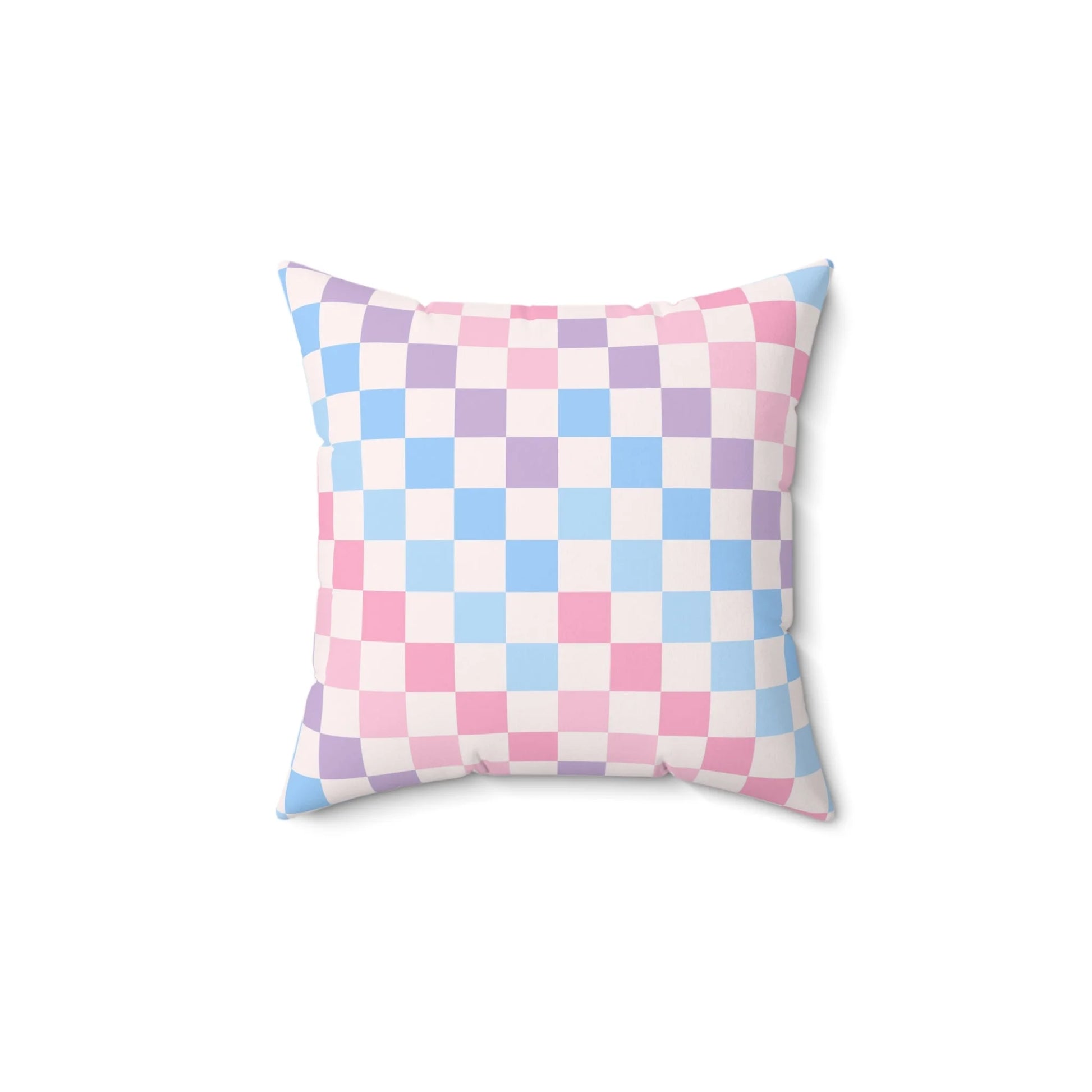Pink Purple Blue Checkerboard Spun Polyester Pillow, Artsulli - Art is Long, Life is Short, Home Decor, , , , , , , 
