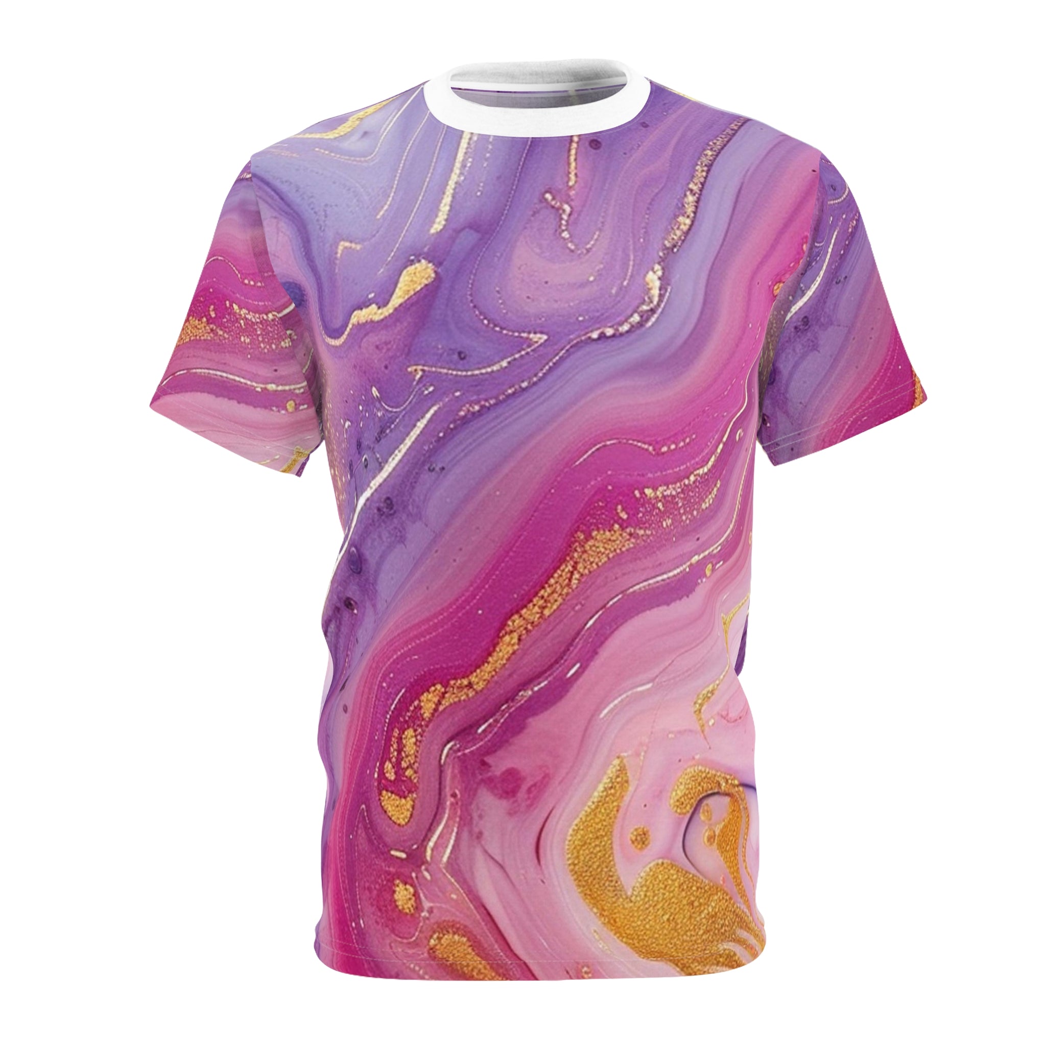 Pink Purple Gold Marble T-Shirt, Artsulli - Art is Long, Life is Short, All Over Prints, Color, White stitching, Weight, 4 oz., Size, S, 33029655747781208865