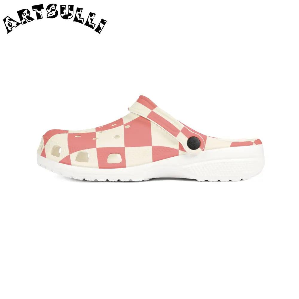 Pink Retro Checkered EVA Foam Clogs, Artsulli - Art is Long, Life is Short, Shoes, , , , , , , 