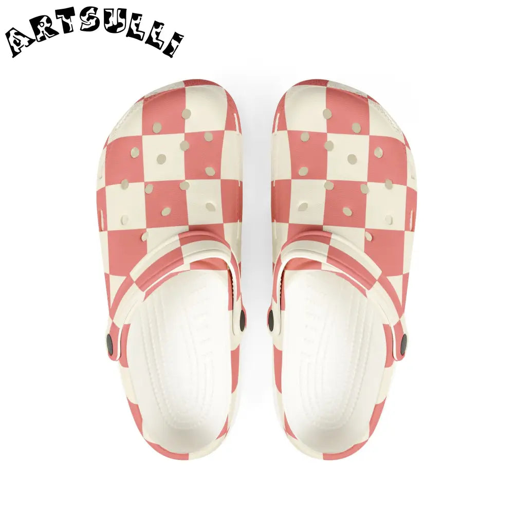 Pink Retro Checkered EVA Foam Clogs, Artsulli - Art is Long, Life is Short, Shoes, Size, US 6 (Women's), Color, White, , , 85258151742992176690