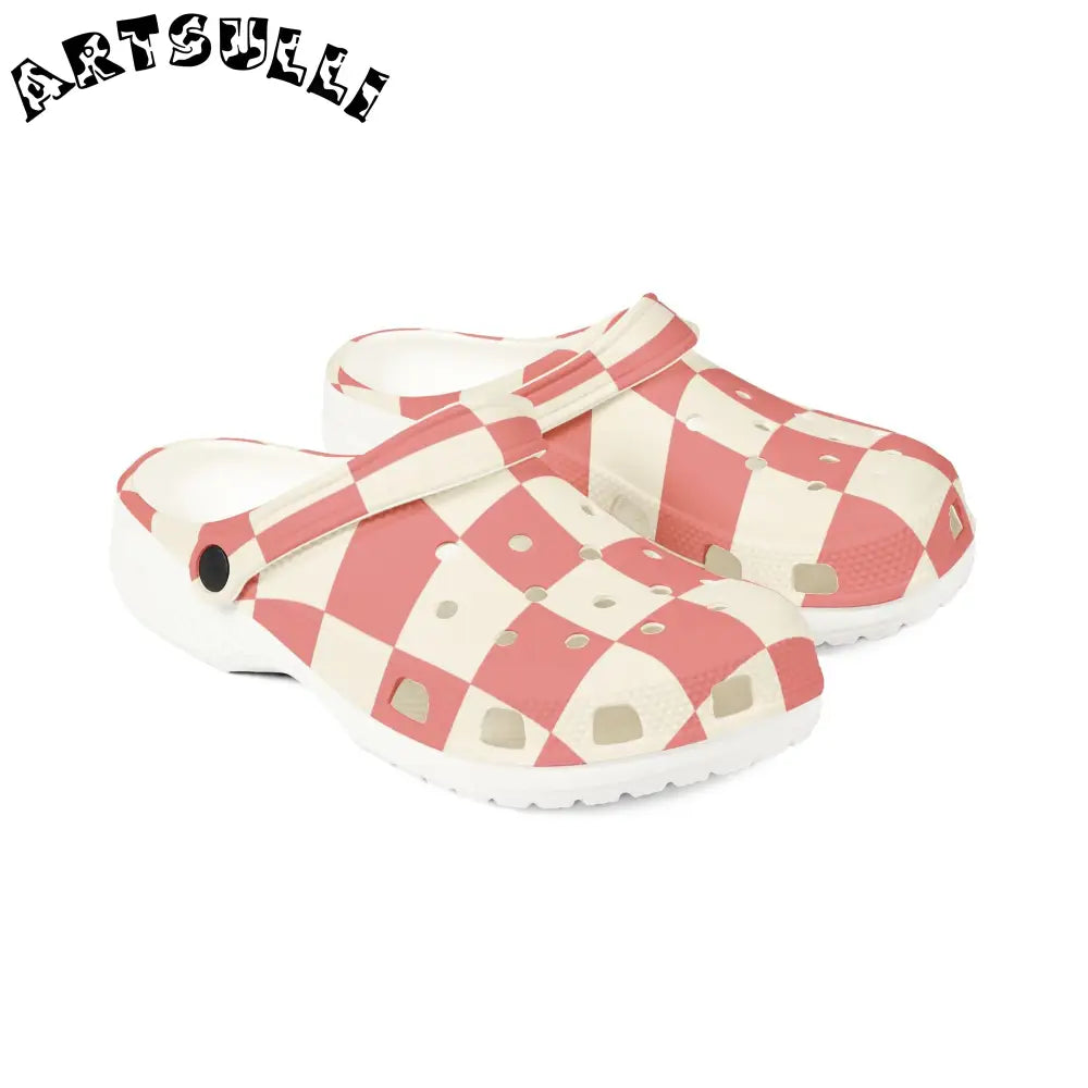 Pink Retro Checkered EVA Foam Clogs, Artsulli - Art is Long, Life is Short, Shoes, , , , , , , 