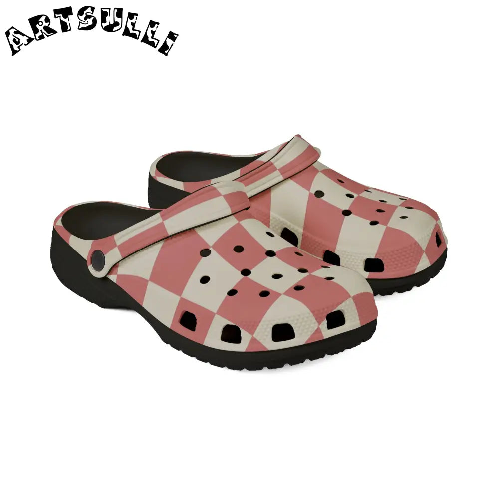Pink Retro Checkered EVA Foam Clogs, Artsulli - Art is Long, Life is Short, Shoes, , , , , , , 