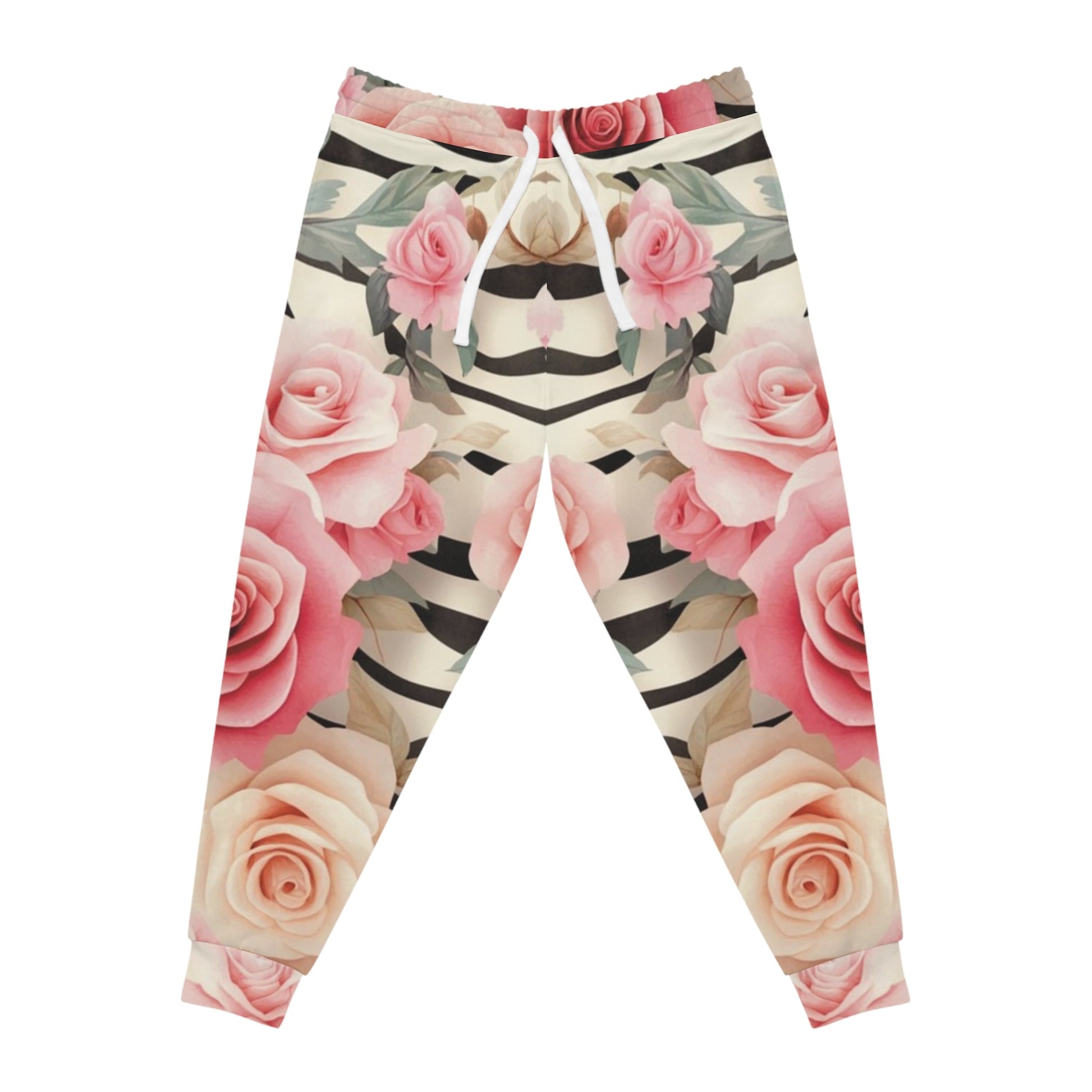 Pink Rose and Stripe Joggers, Artsulli - Art is Long, Life is Short, All Over Prints, Size, S, Color, Seam thread color automatically matched to design, , , 33366954620183577853
