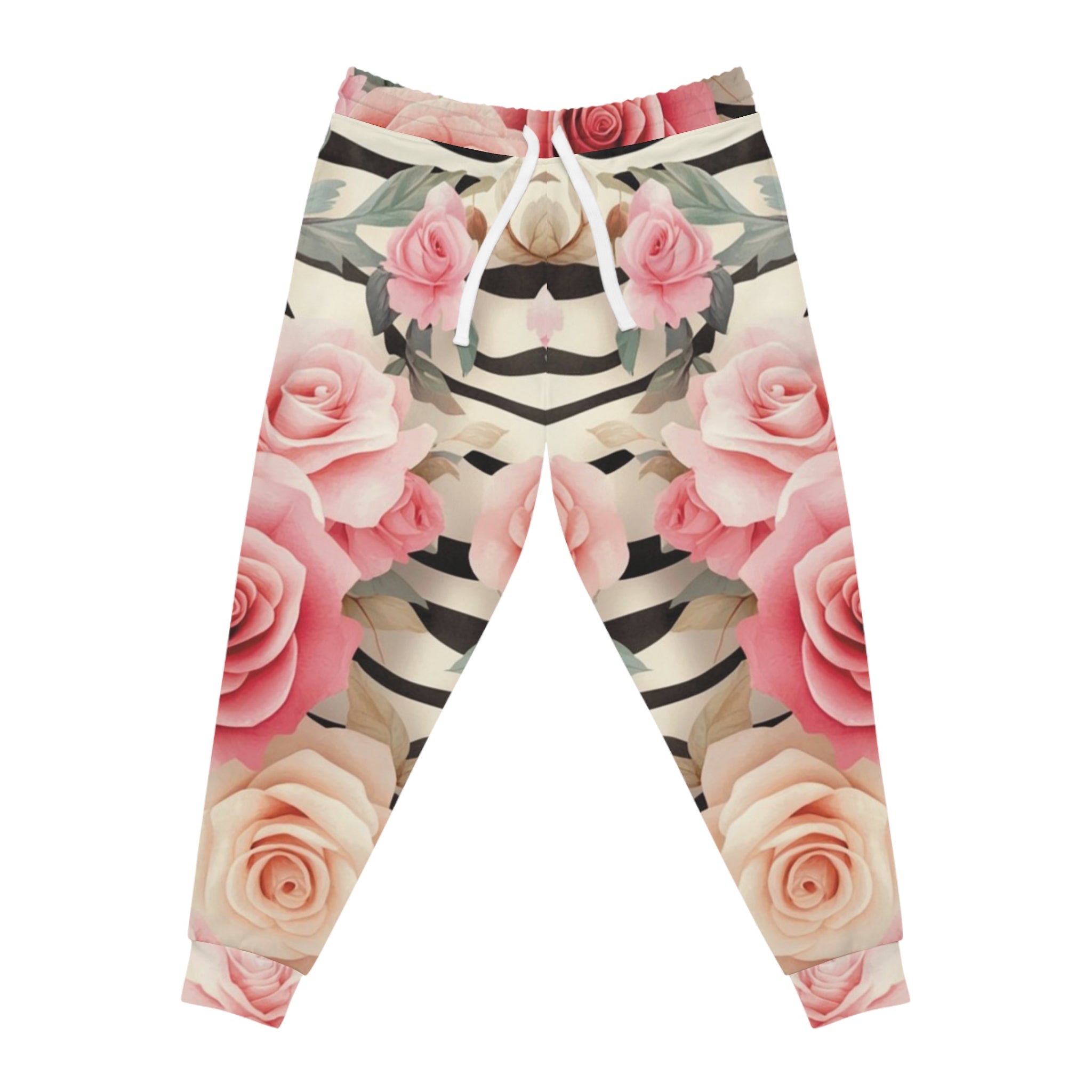 Pink Rose and Stripe Joggers, Artsulli - Art is Long, Life is Short, All Over Prints, Size, S, Color, Seam thread color automatically matched to design, , , 33366954620183577853
