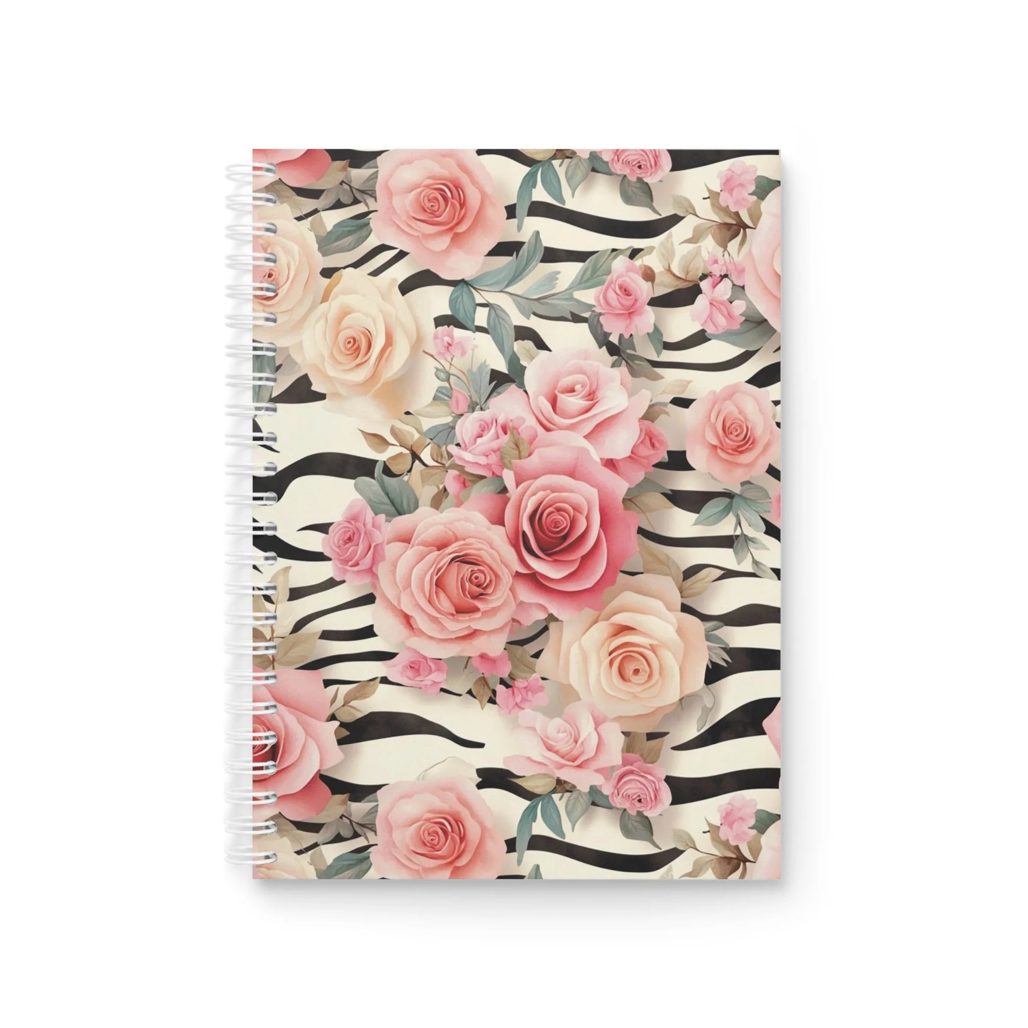 JAKKOUTTHEBXX Pink Rose and Zebra Print Wide-Ruled Spiral Notebook 2025
