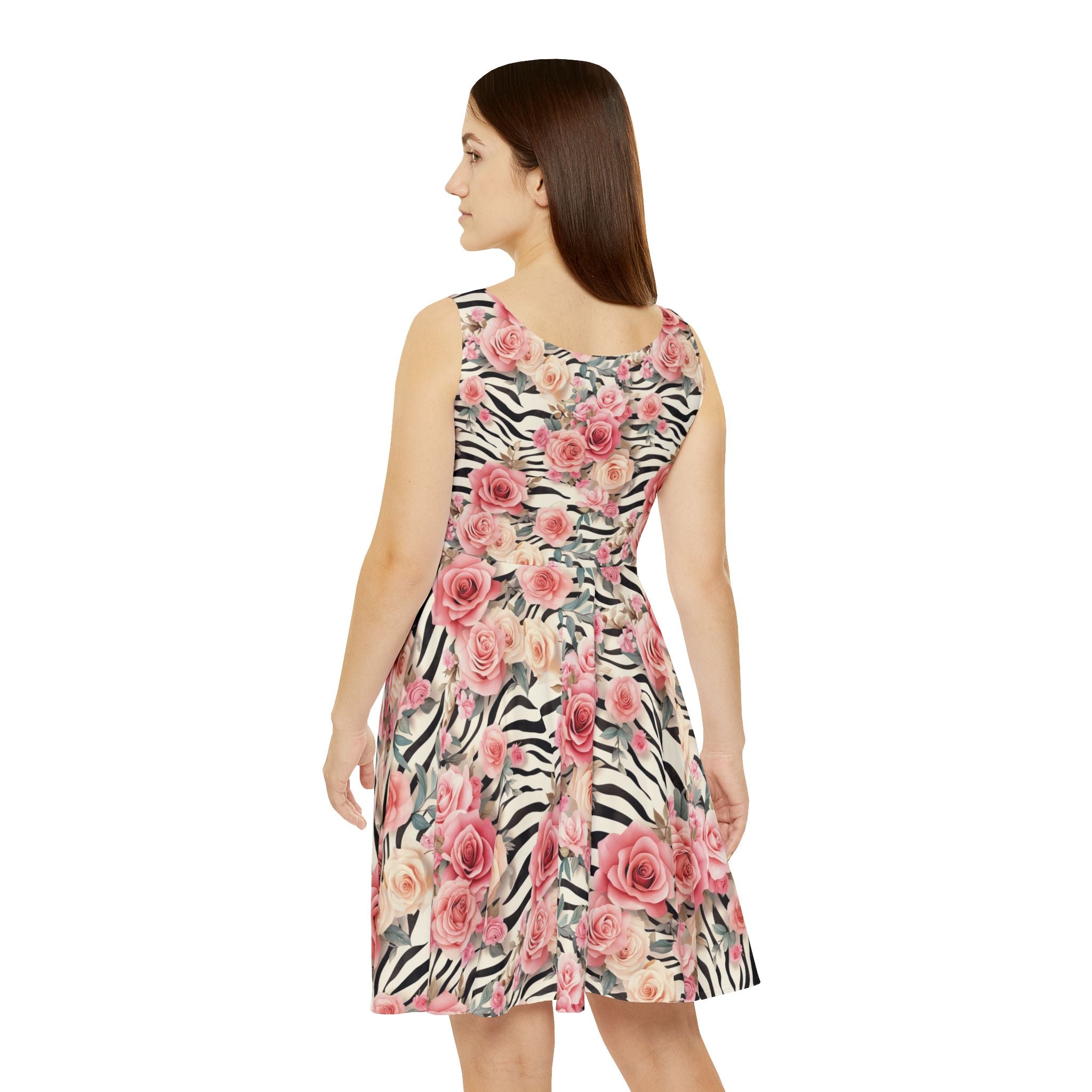 Pink Rose and Zebra Skater Dress, Artsulli - Art is Long, Life is Short, All Over Prints, , , , , , , 