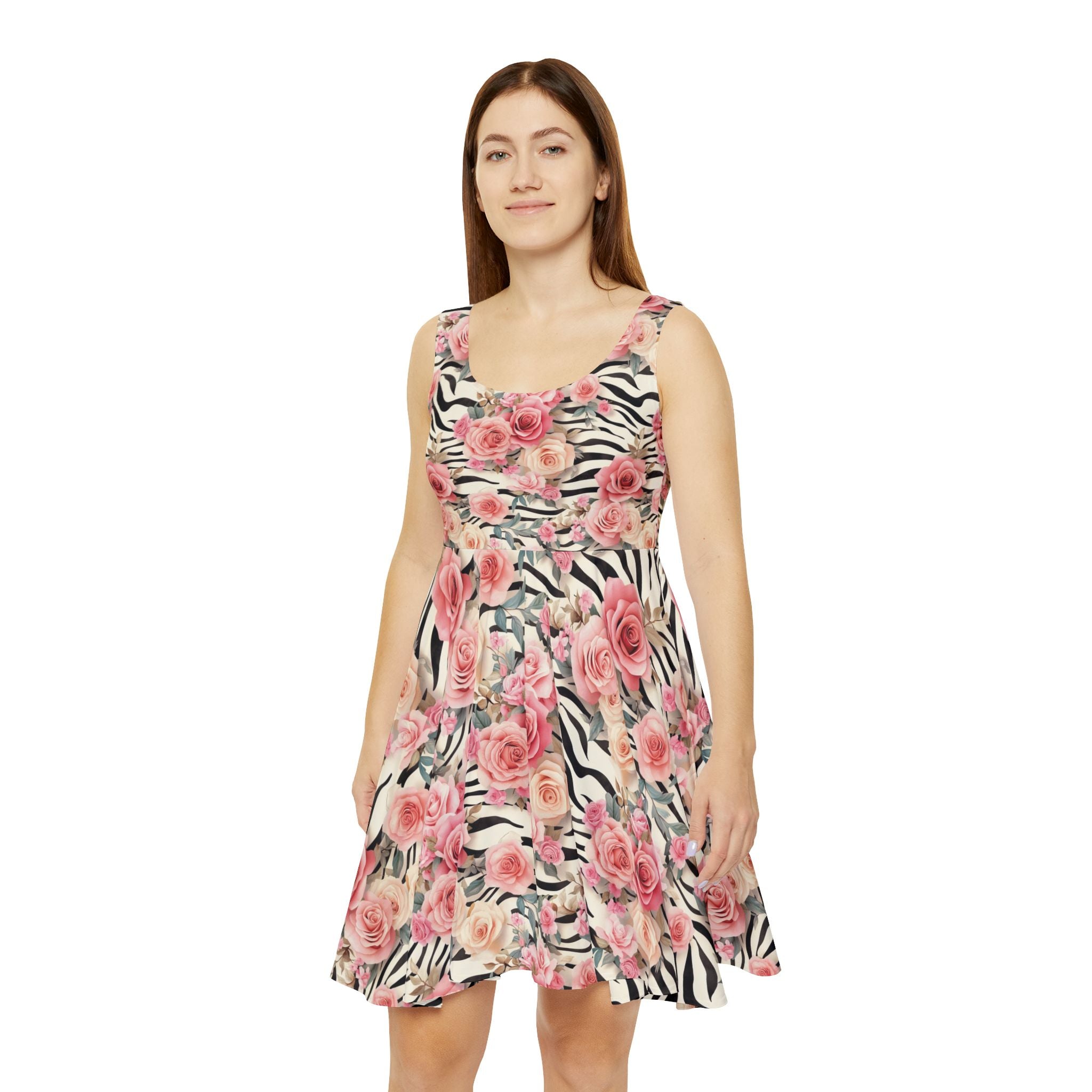 Pink Rose and Zebra Skater Dress, Artsulli - Art is Long, Life is Short, All Over Prints, , , , , , , 