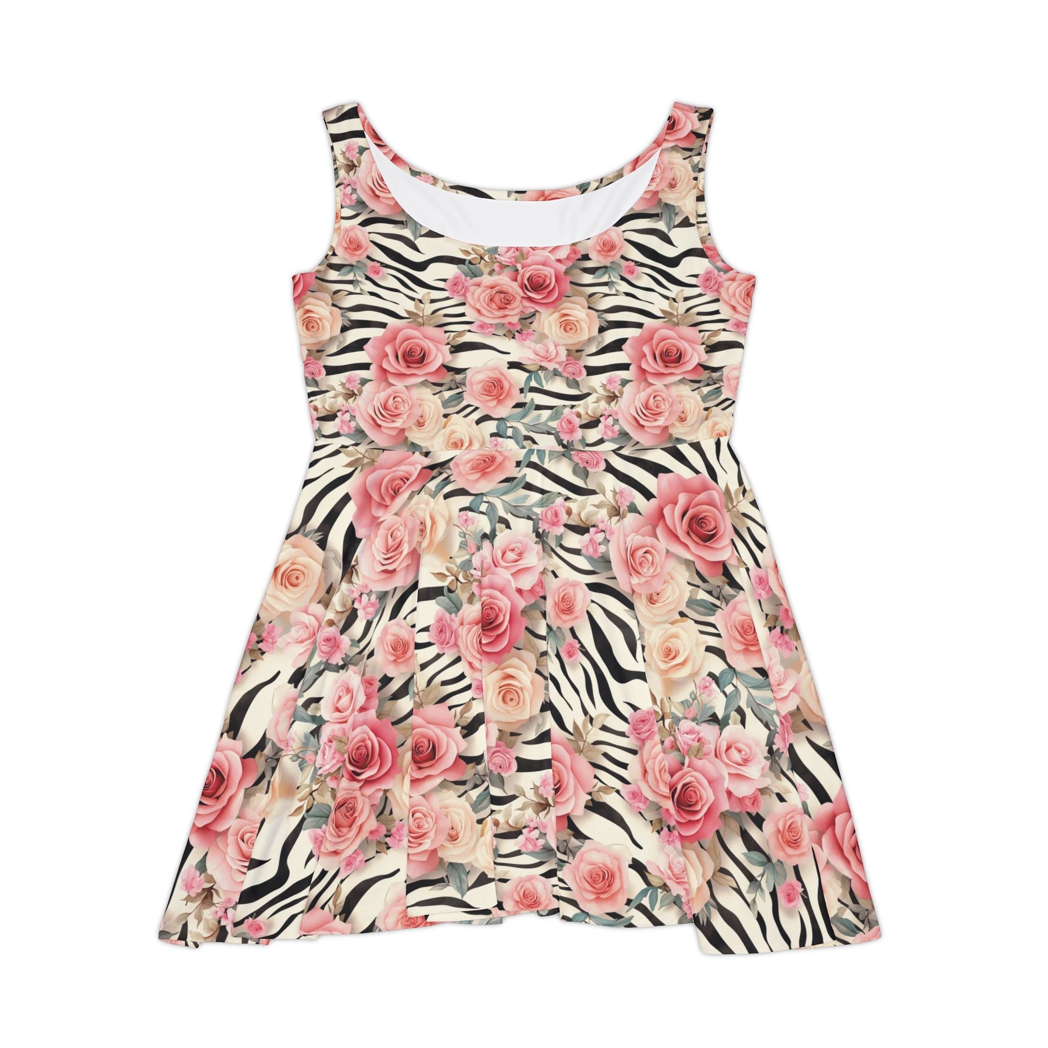 Pink Rose and Zebra Skater Dress, Artsulli - Art is Long, Life is Short, All Over Prints, Size, XS, , , , , 12720008044930472429