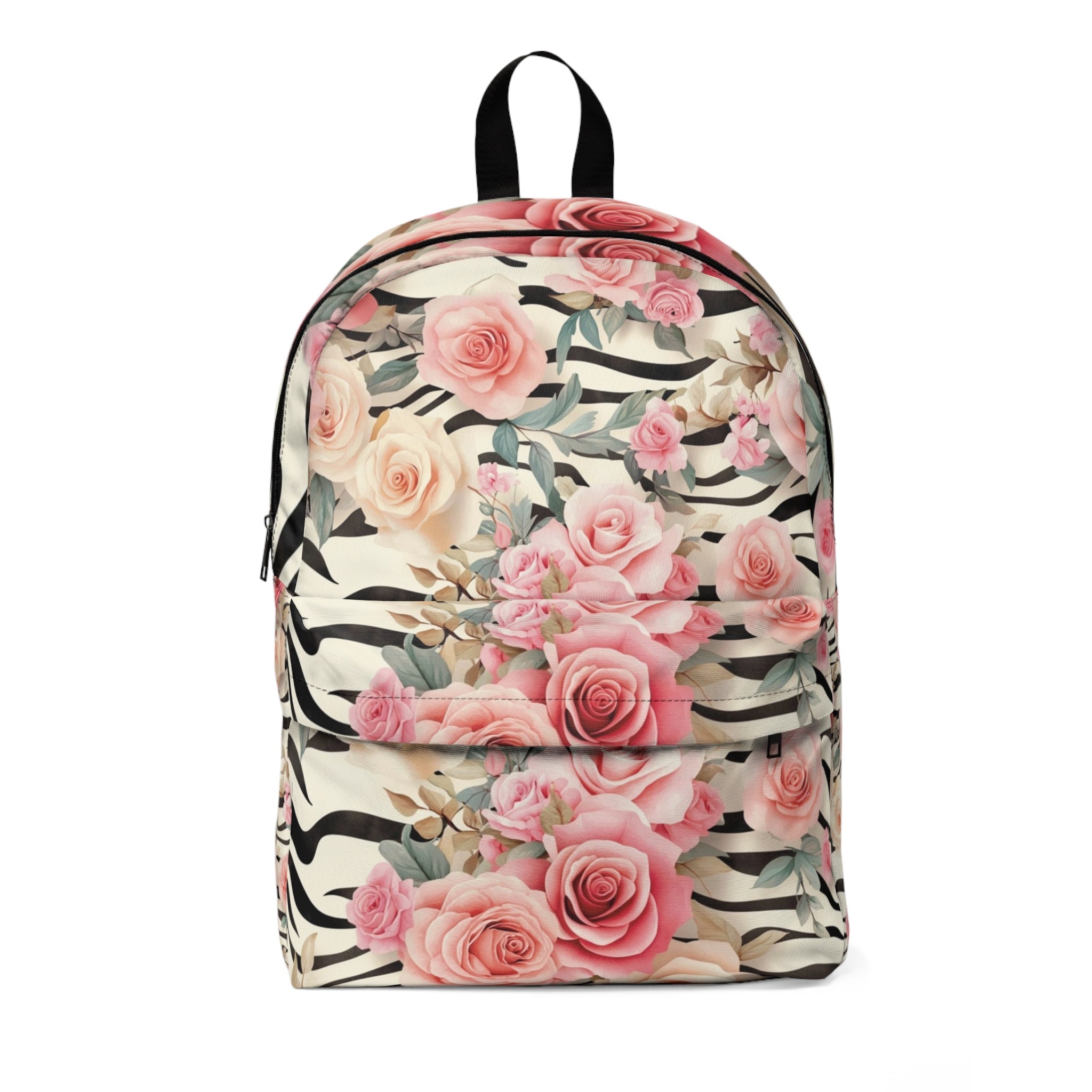 Pink Rose and Zebra Stripe Backpack, Artsulli - Art is Long, Life is Short, Bags, Size, One size, , , , , 15132222684250719825