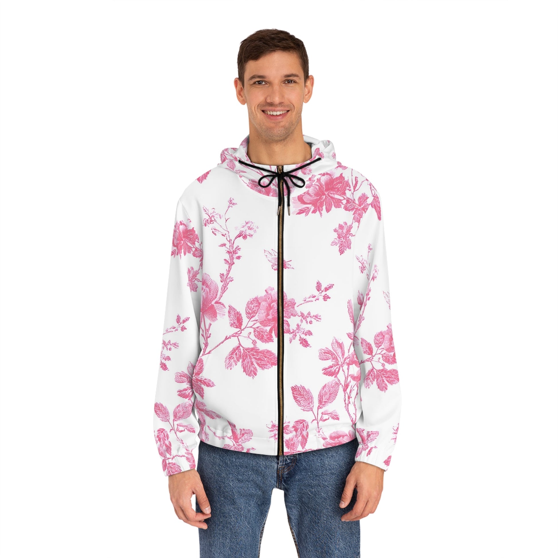 JAKKOUTTHEBXX Pink Rose Floral Zip Up Hoodie 2025