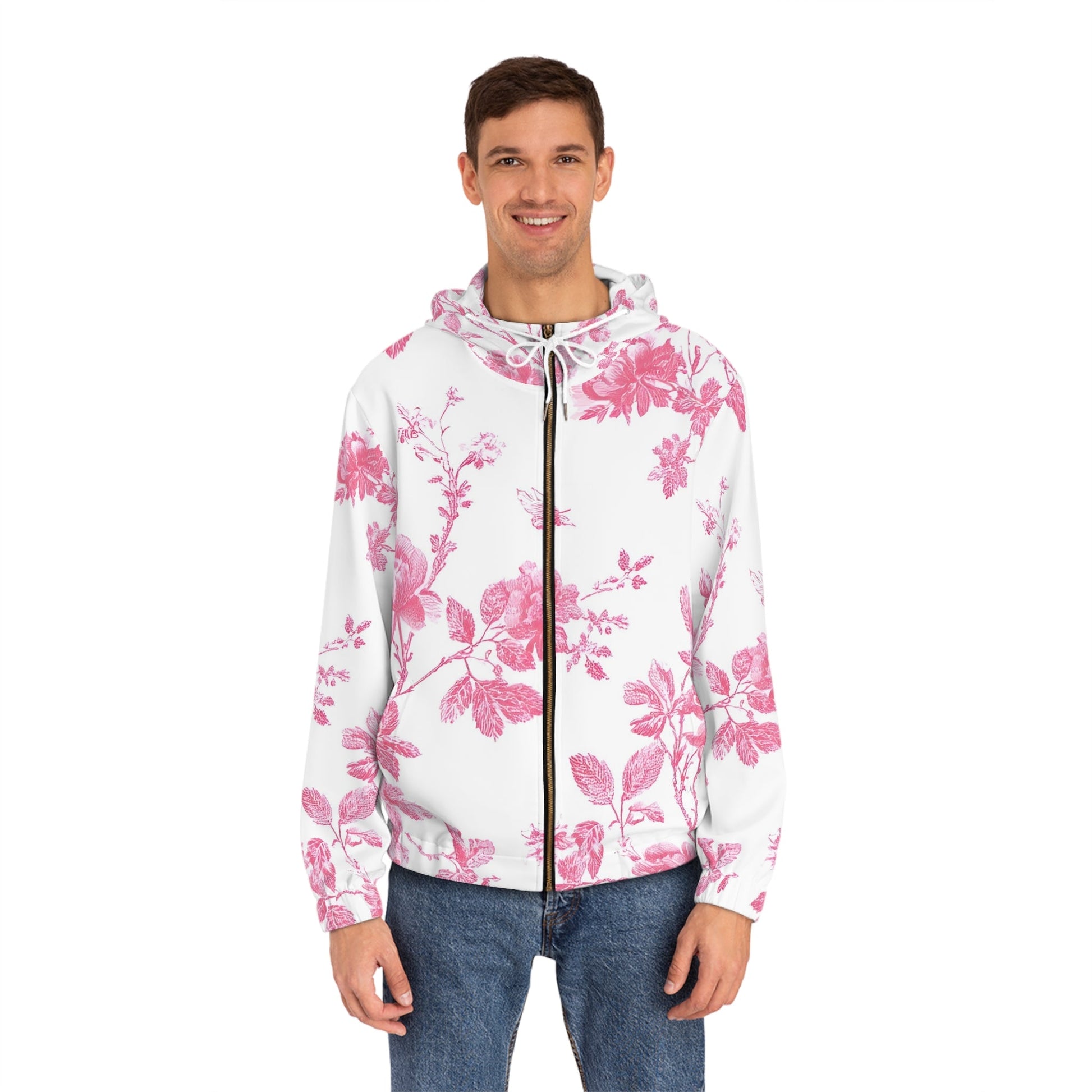JAKKOUTTHEBXX Pink Rose Floral Zip Up Hoodie 2025