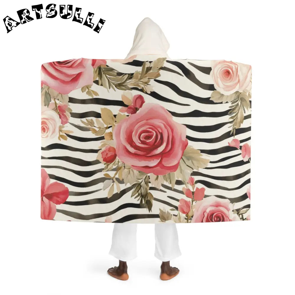 Pink Rose Stripe Hooded Fleece Blanket, Artsulli - Art is Long, Life is Short, All Over Prints, , , , , , , 