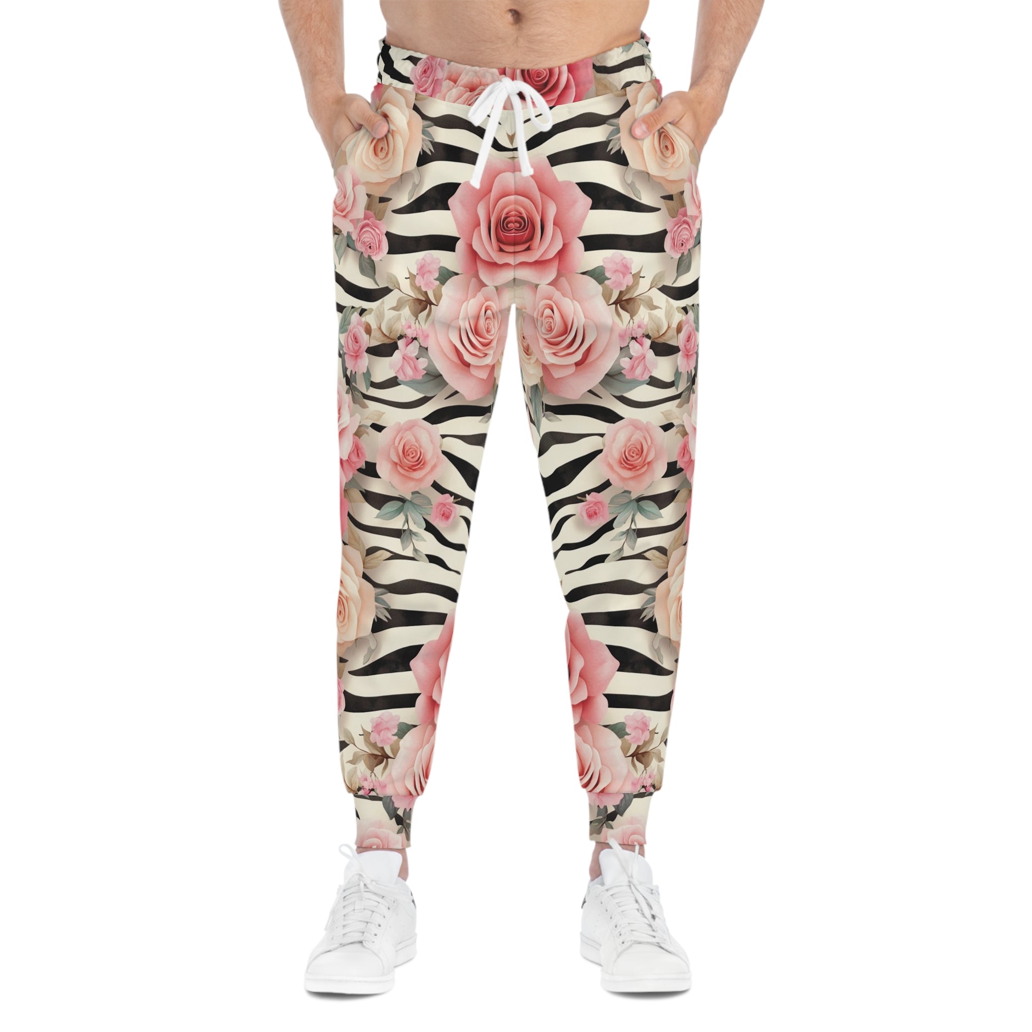 Pink Rose Zebra Print Joggers, Artsulli - Art is Long, Life is Short, All Over Prints, , , , , , , 