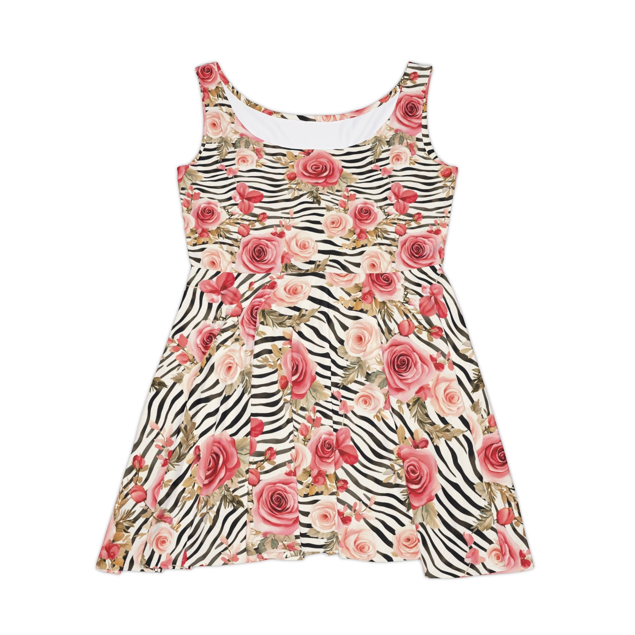Pink Rose Zebra Print Skater Dress, Artsulli - Art is Long, Life is Short, All Over Prints, Size, XS, , , , , 21826905614504955806