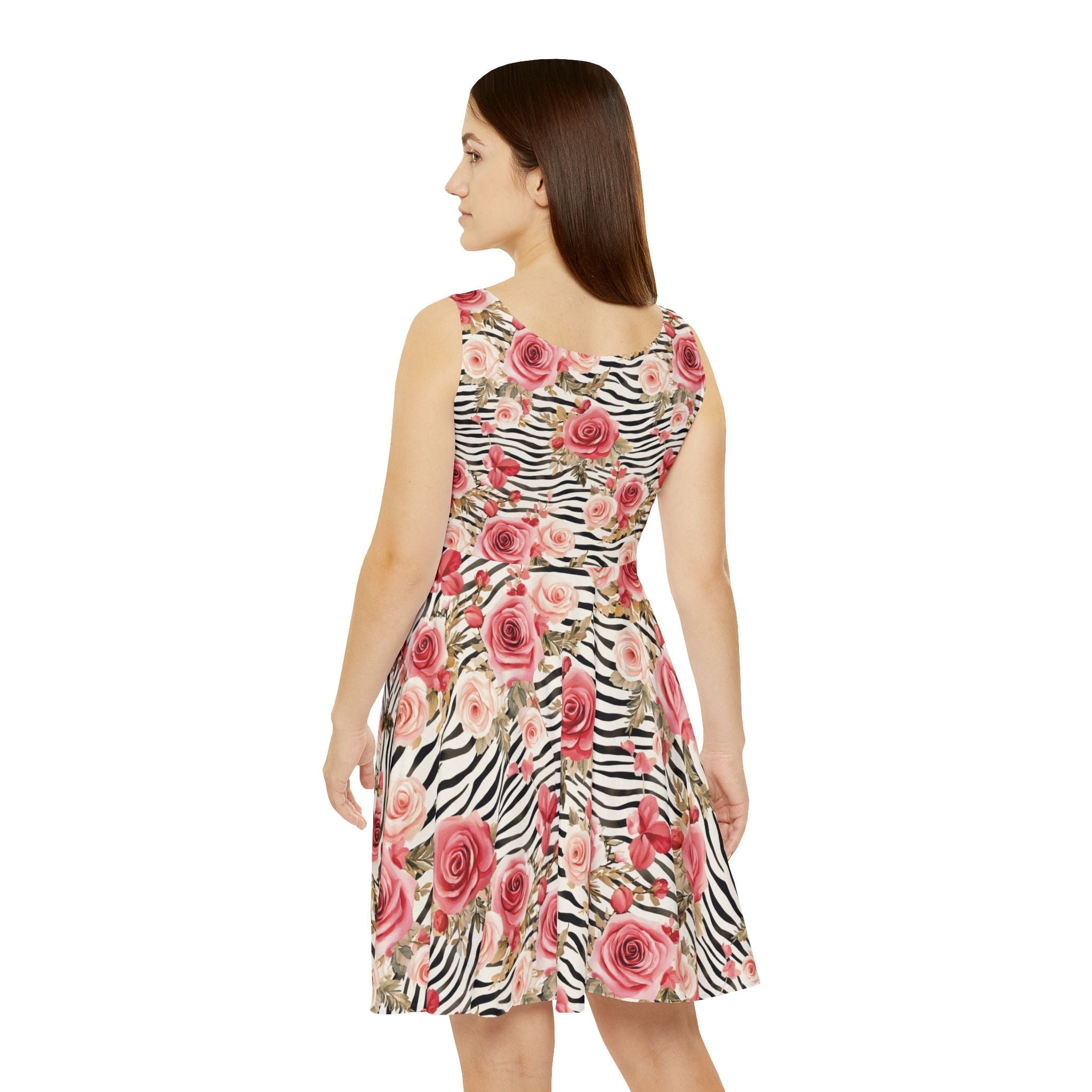 Pink Rose Zebra Print Skater Dress, Artsulli - Art is Long, Life is Short, All Over Prints, , , , , , , 