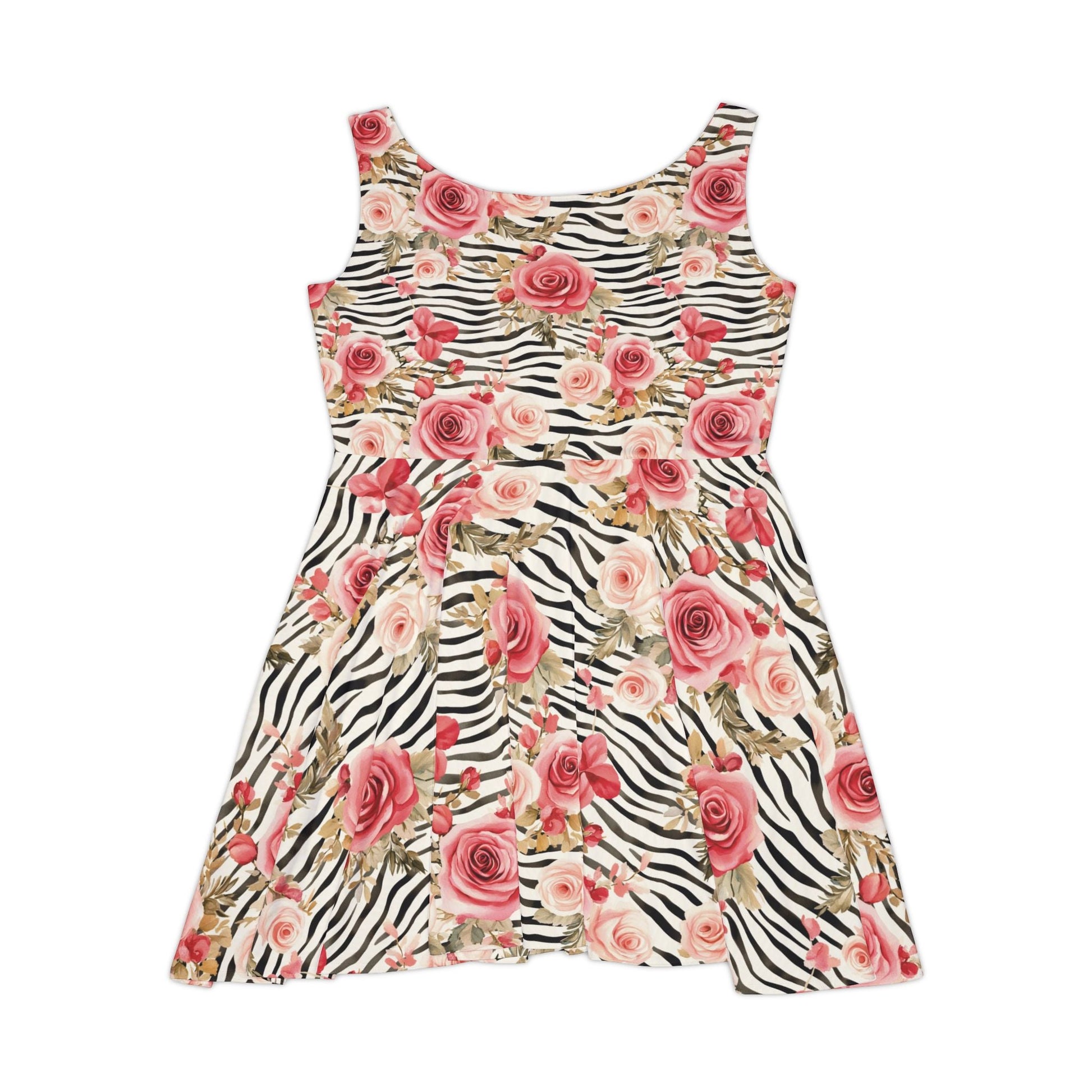 Pink Rose Zebra Print Skater Dress, Artsulli - Art is Long, Life is Short, All Over Prints, , , , , , , 