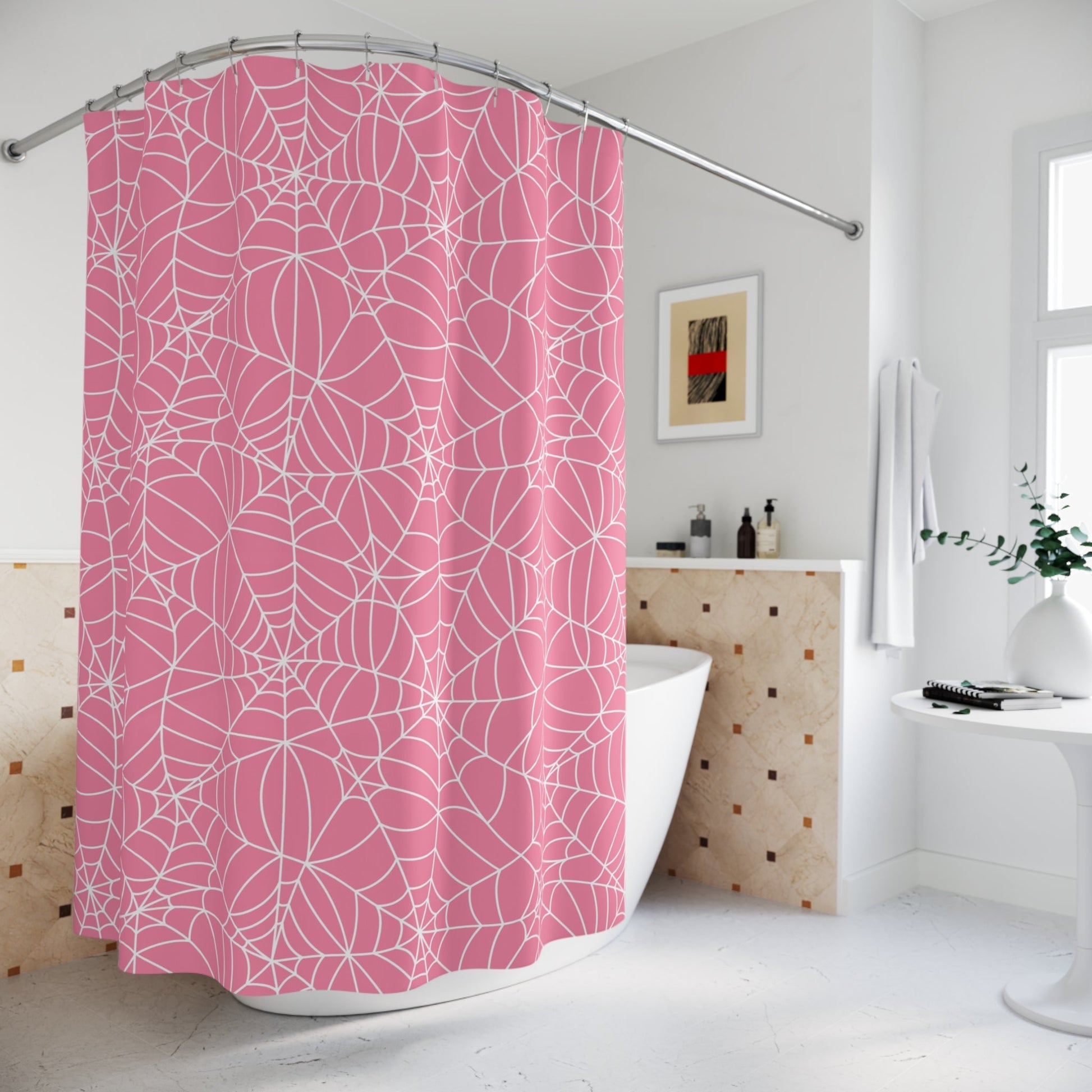 Pink Spiderweb Shower Curtain, Artsulli - Art is Long, Life is Short, Home Decor, , , , , , , 