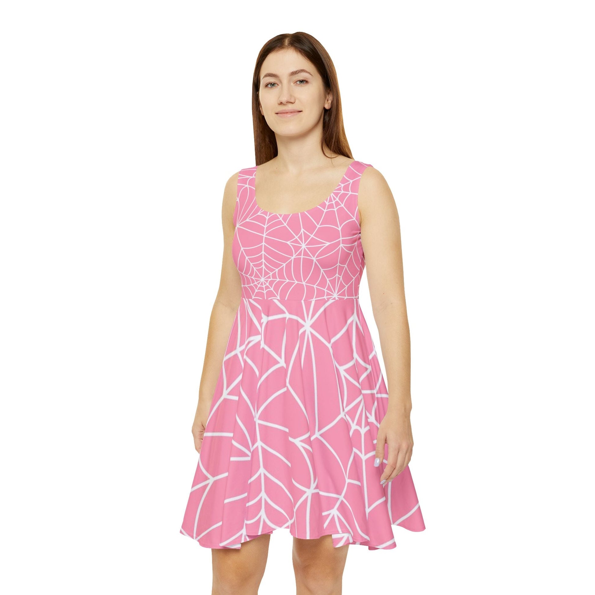Pink Spiderweb Skater Dress, Artsulli - Art is Long, Life is Short, All Over Prints, , , , , , , 