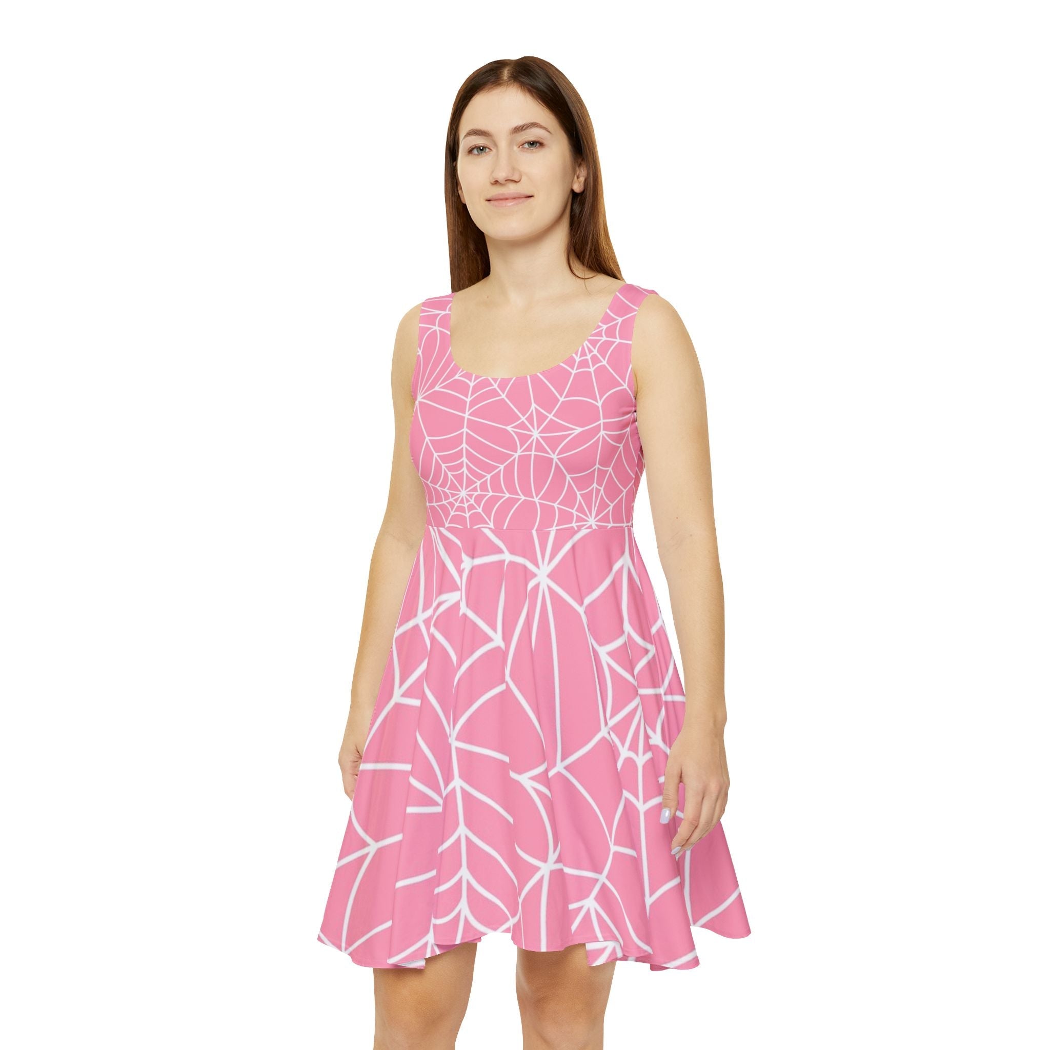 Pink Spiderweb Skater Dress, Artsulli - Art is Long, Life is Short, All Over Prints, , , , , , , 