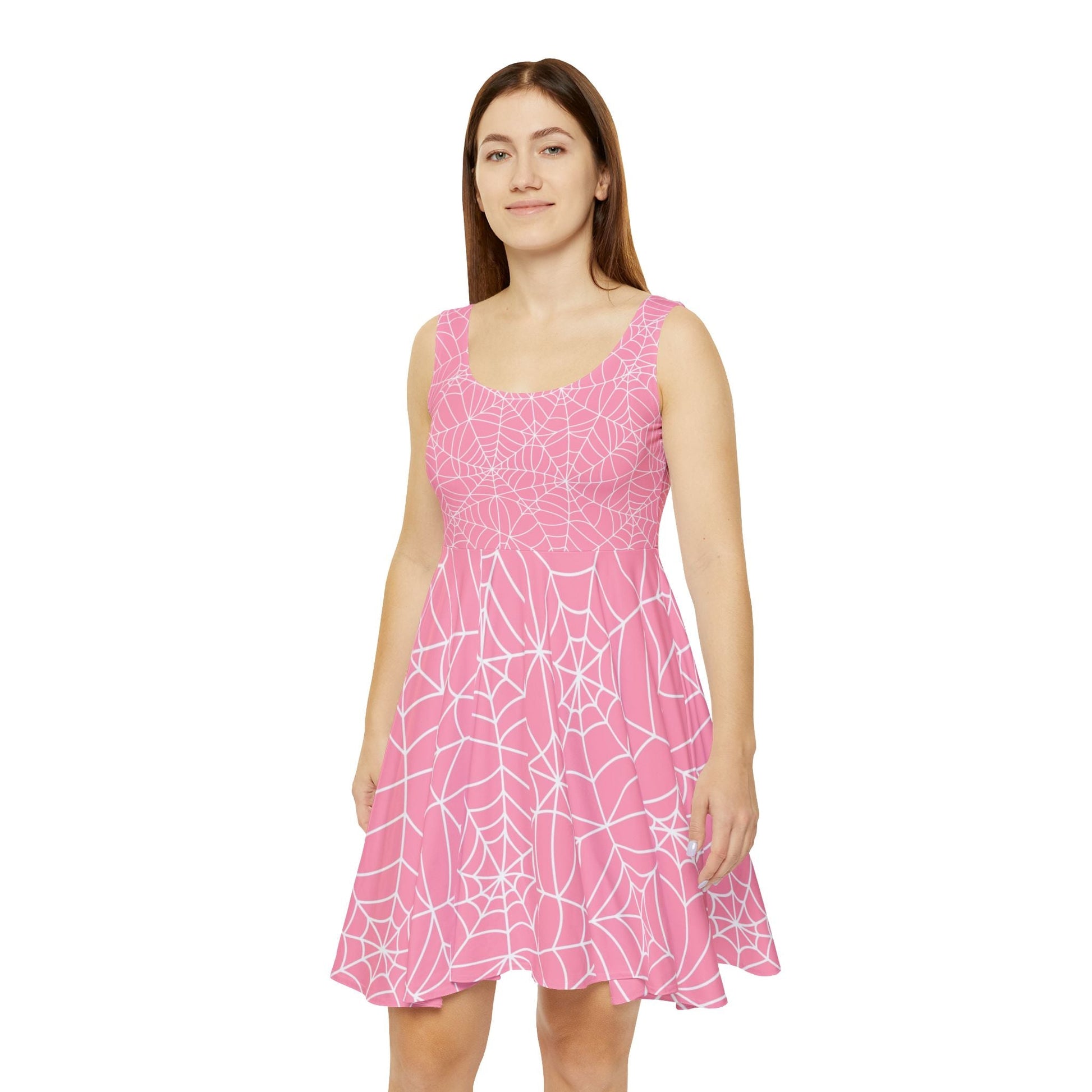Pink Spiderweb Skater Dress, Artsulli - Art is Long, Life is Short, All Over Prints, , , , , , , 