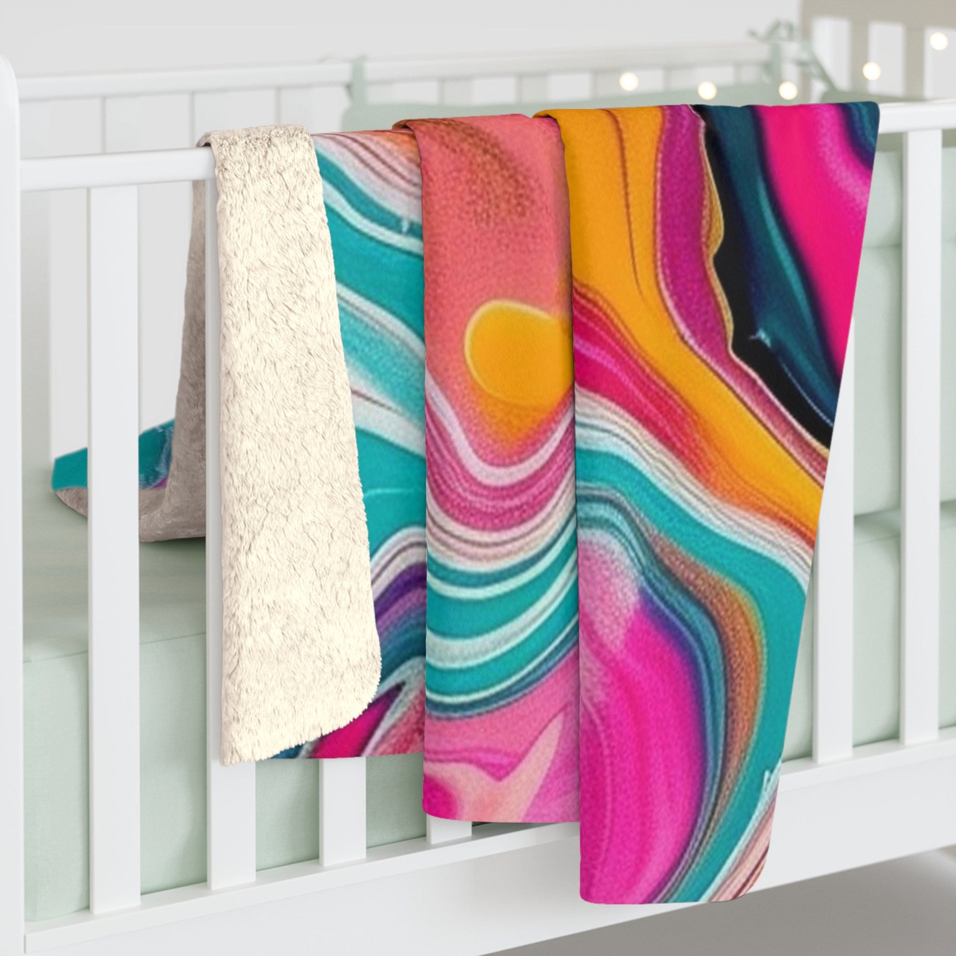 Pink Teal and Gold Abstract Sherpa Fleece Blanket, Artsulli - Art is Long, Life is Short, Home Decor, , , , , , , 