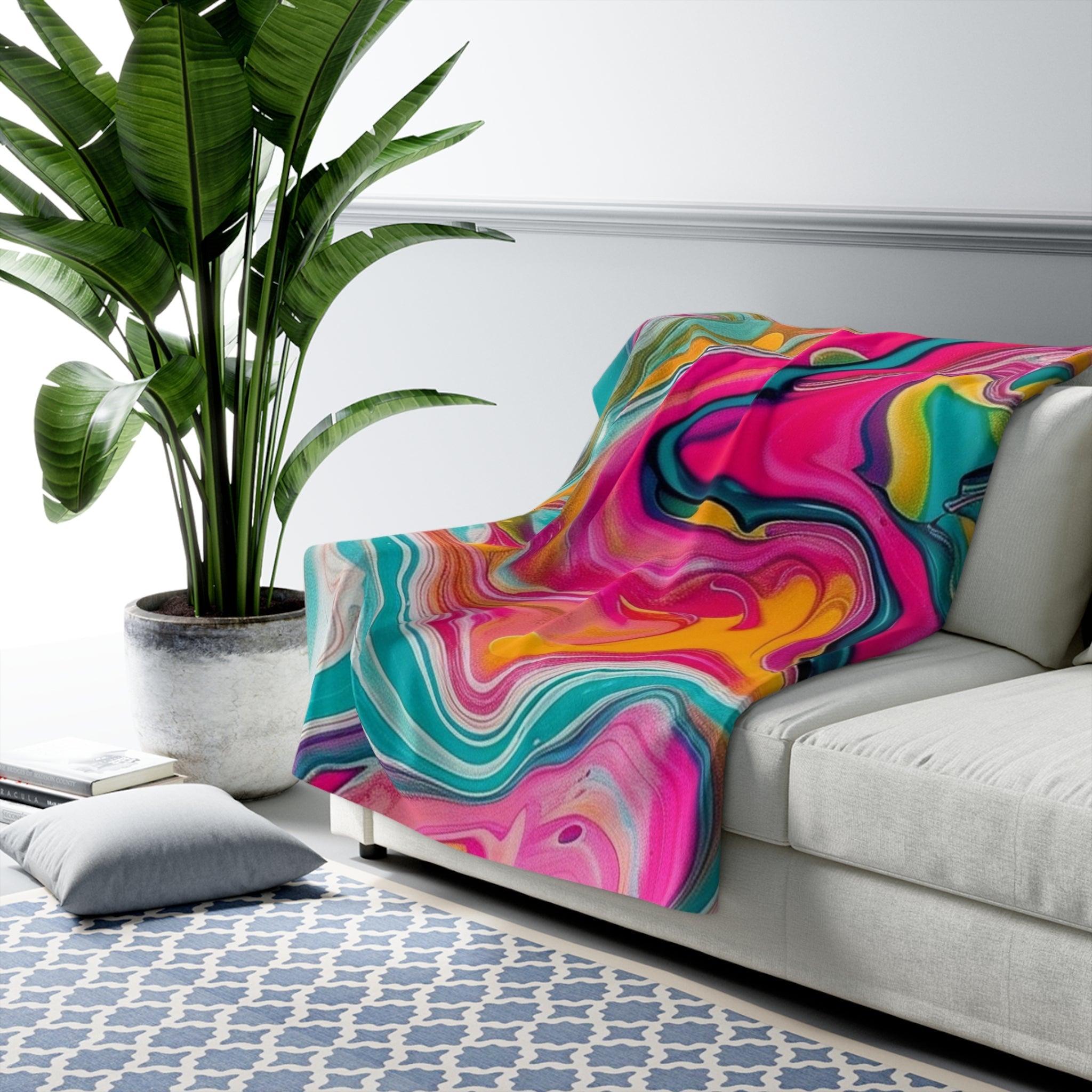 Pink Teal and Gold Abstract Sherpa Fleece Blanket, Artsulli - Art is Long, Life is Short, Home Decor, , , , , , , 