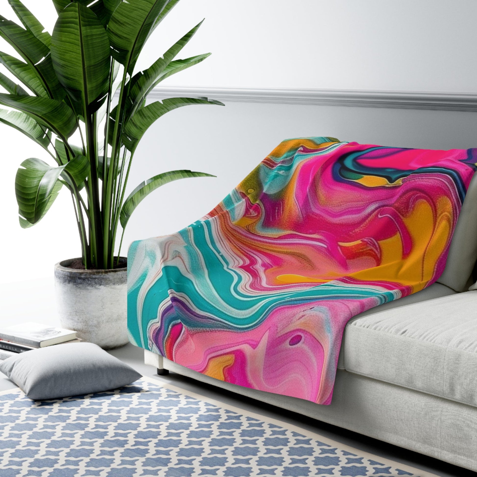 Pink Teal and Gold Abstract Sherpa Fleece Blanket, Artsulli - Art is Long, Life is Short, Home Decor, , , , , , , 