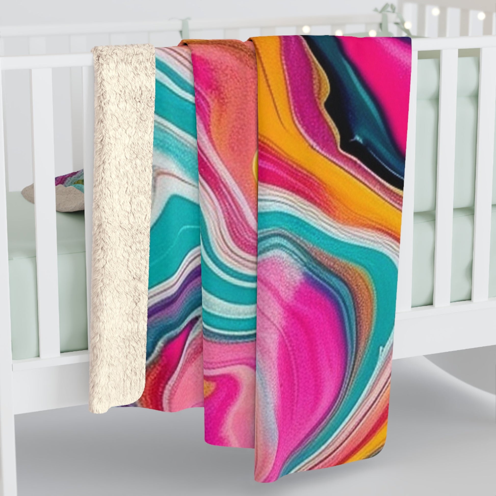 Pink Teal and Gold Abstract Sherpa Fleece Blanket, Artsulli - Art is Long, Life is Short, Home Decor, , , , , , , 