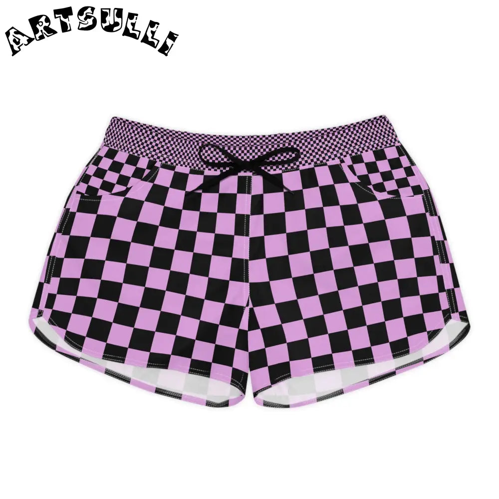 Pixel Punk Vision Checkered Shorts, Artsulli - Art is Long, Life is Short, All Over Prints, Size, S, Color, Black drawstring, , , 15672046879448840970