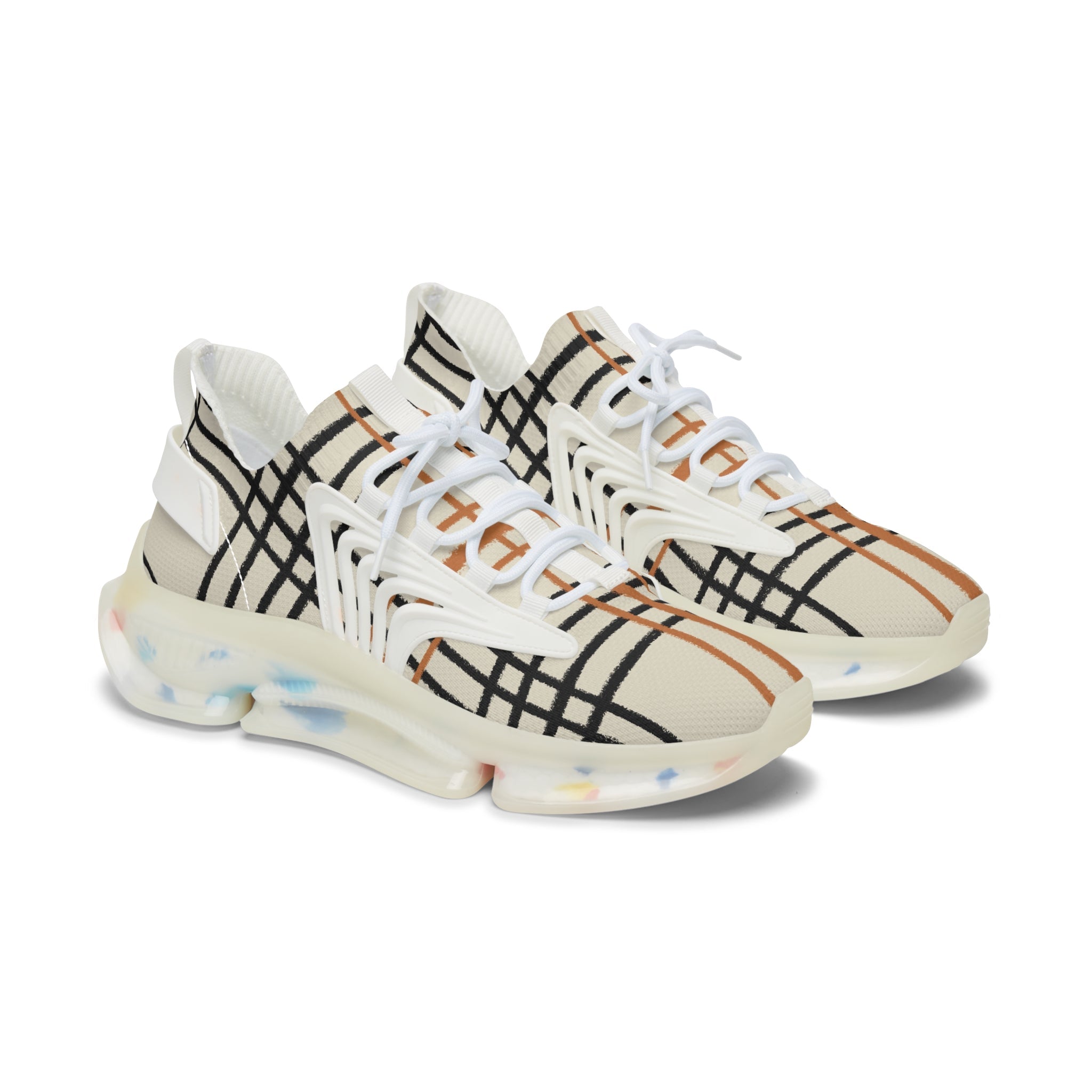 Plaid Mesh Translucent Sole Sneakers, Artsulli - Art is Long, Life is Short, Shoes, Color, White sole, Size, US 5.5, , , 11648909736621170366