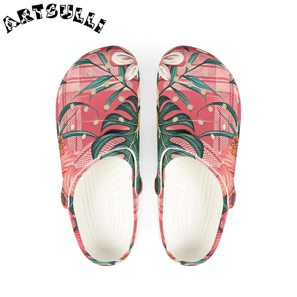 Plaid x Floral Greeneva Foam Rubber Clogs, Artsulli - Art is Long, Life is Short, Shoes, Size, US 6 (Women's), Color, White, , , 96409997875185