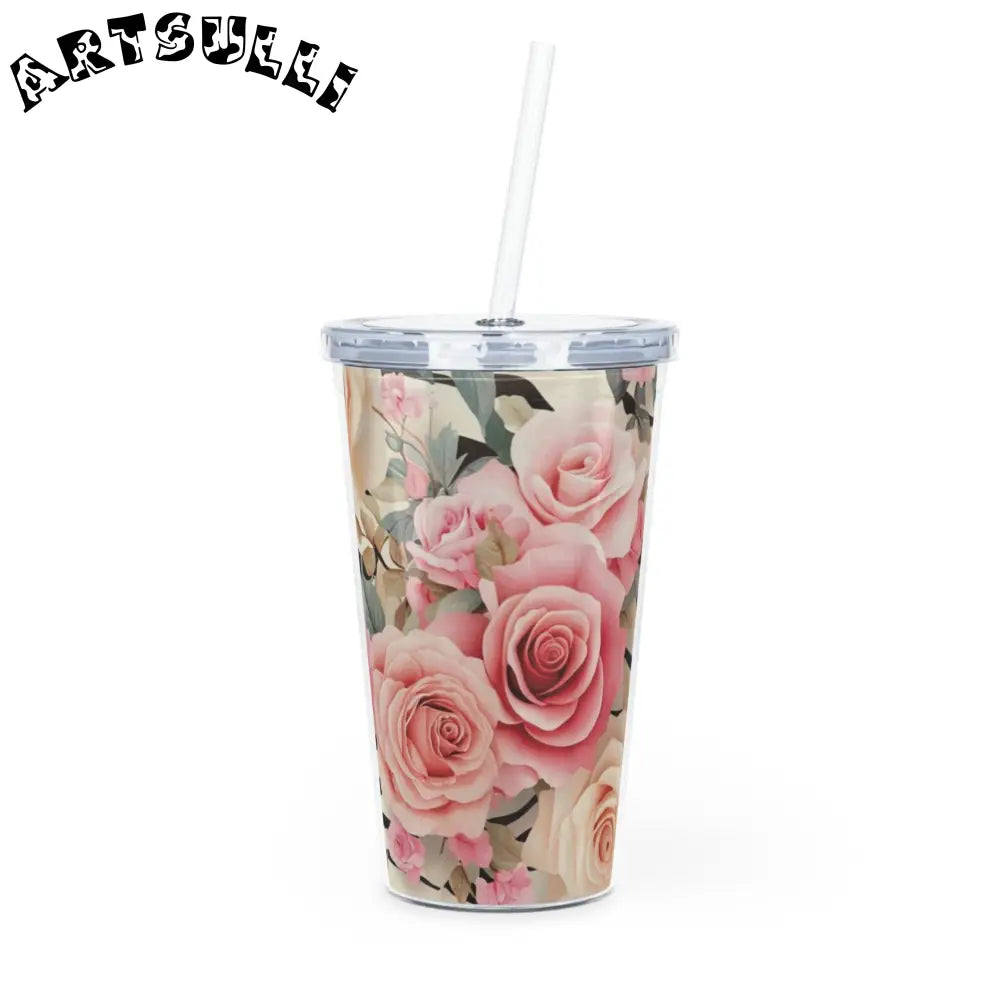 JAKKOUTTHEBXX Pink Rose Floral Plastic Tumbler with Lid and Straw 2025