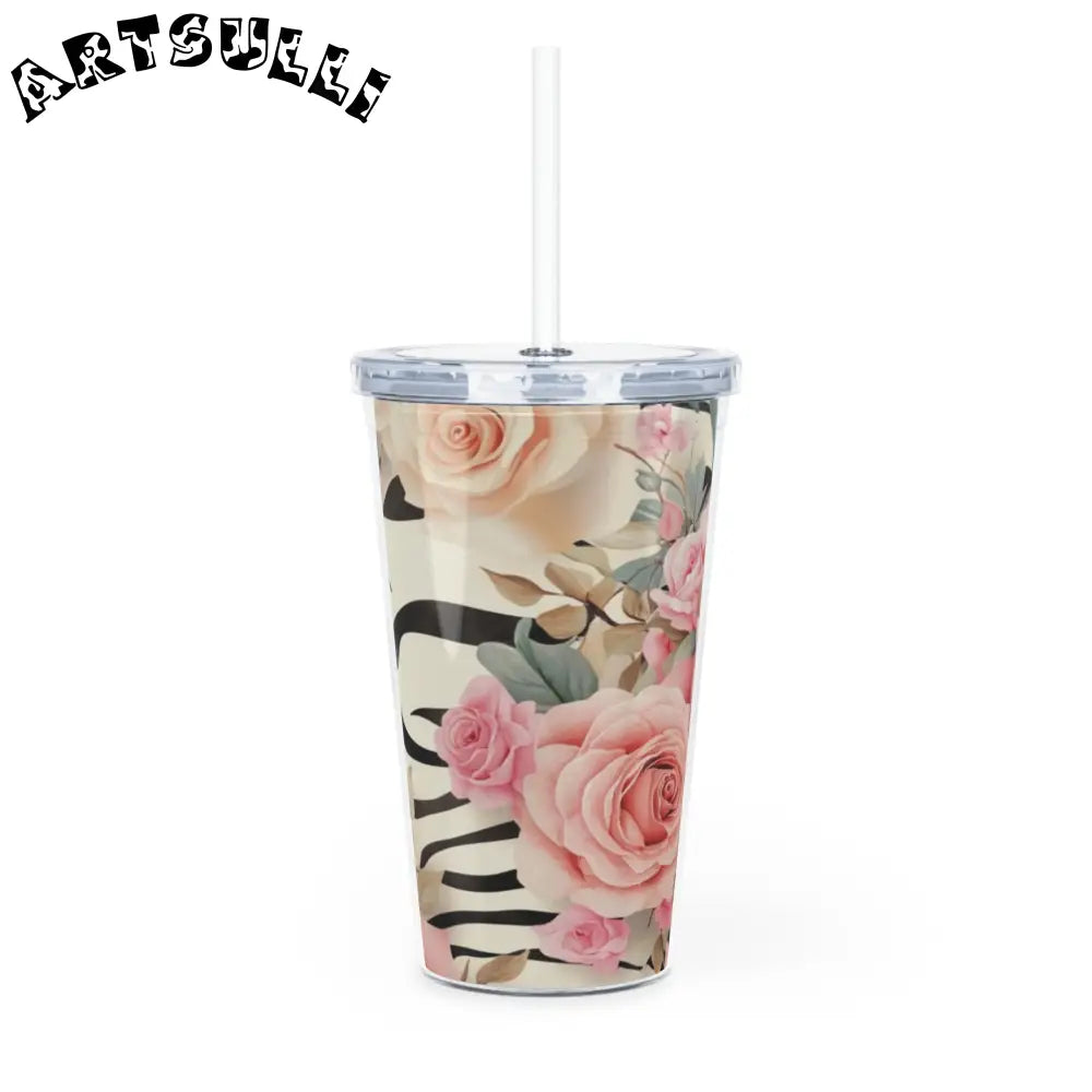 JAKKOUTTHEBXX Pink Rose Floral Plastic Tumbler with Lid and Straw 2025