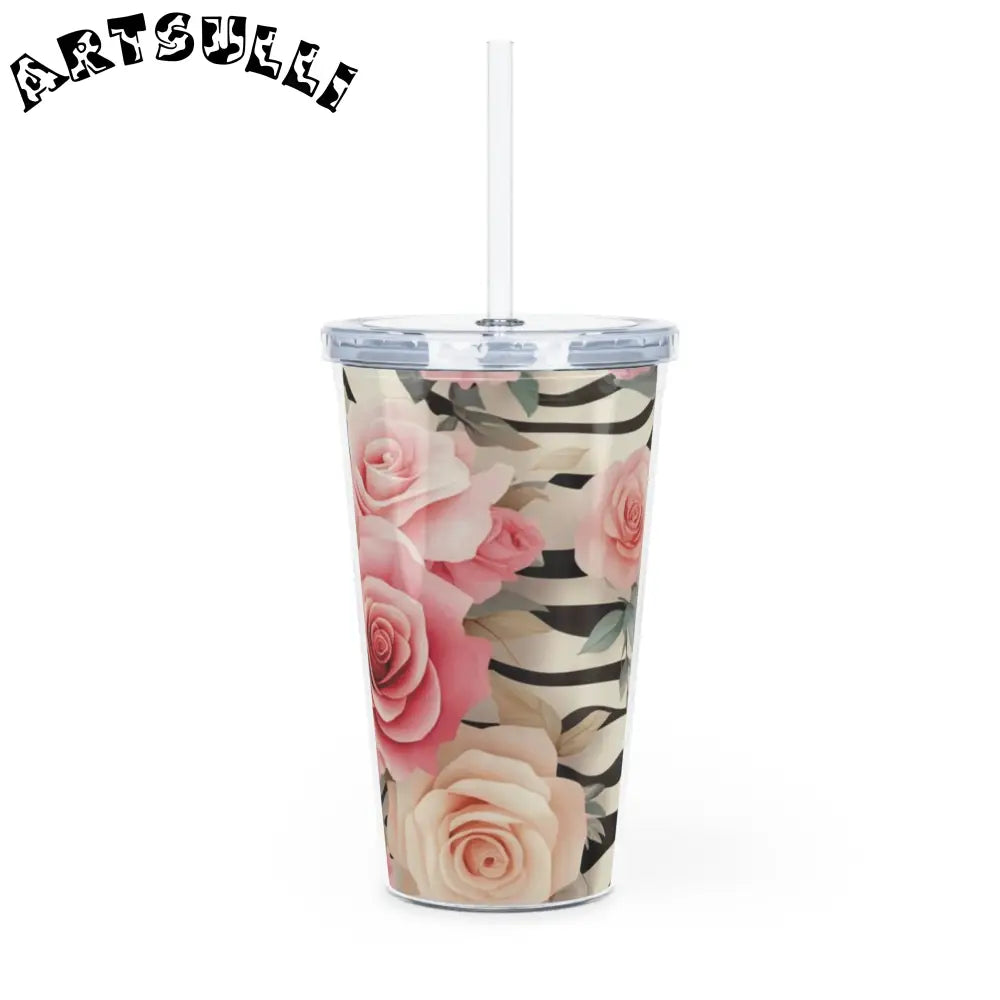 JAKKOUTTHEBXX Pink Rose Floral Plastic Tumbler with Lid and Straw 2025