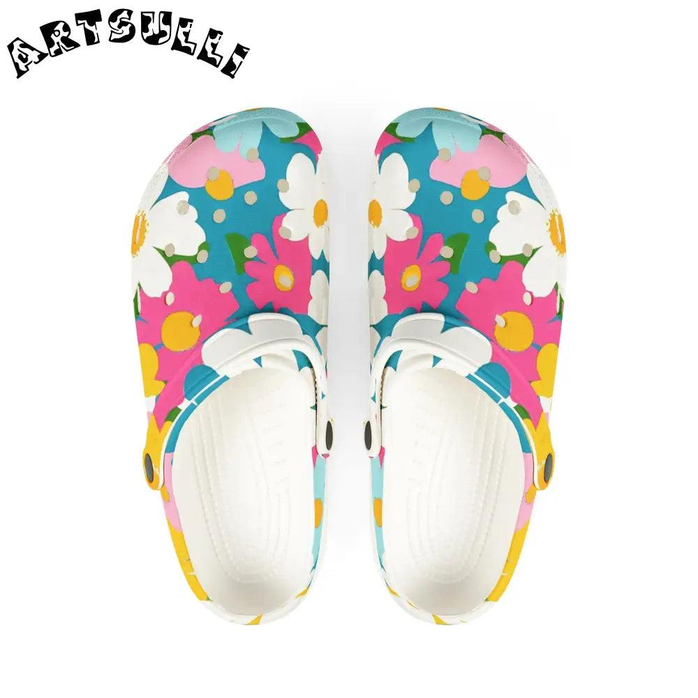 Plush Floral EVA Foam Clogs, Artsulli - Art is Long, Life is Short, Shoes, Size, US 6 (Women's), Color, White, , , 54385685891893